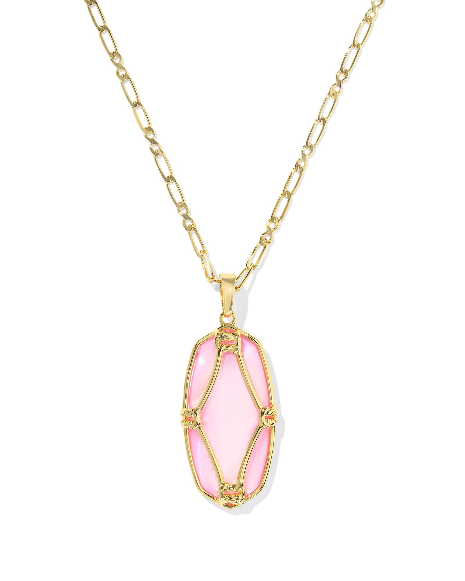 Elle Lattice Frame Gold Large Long Pendant Necklace