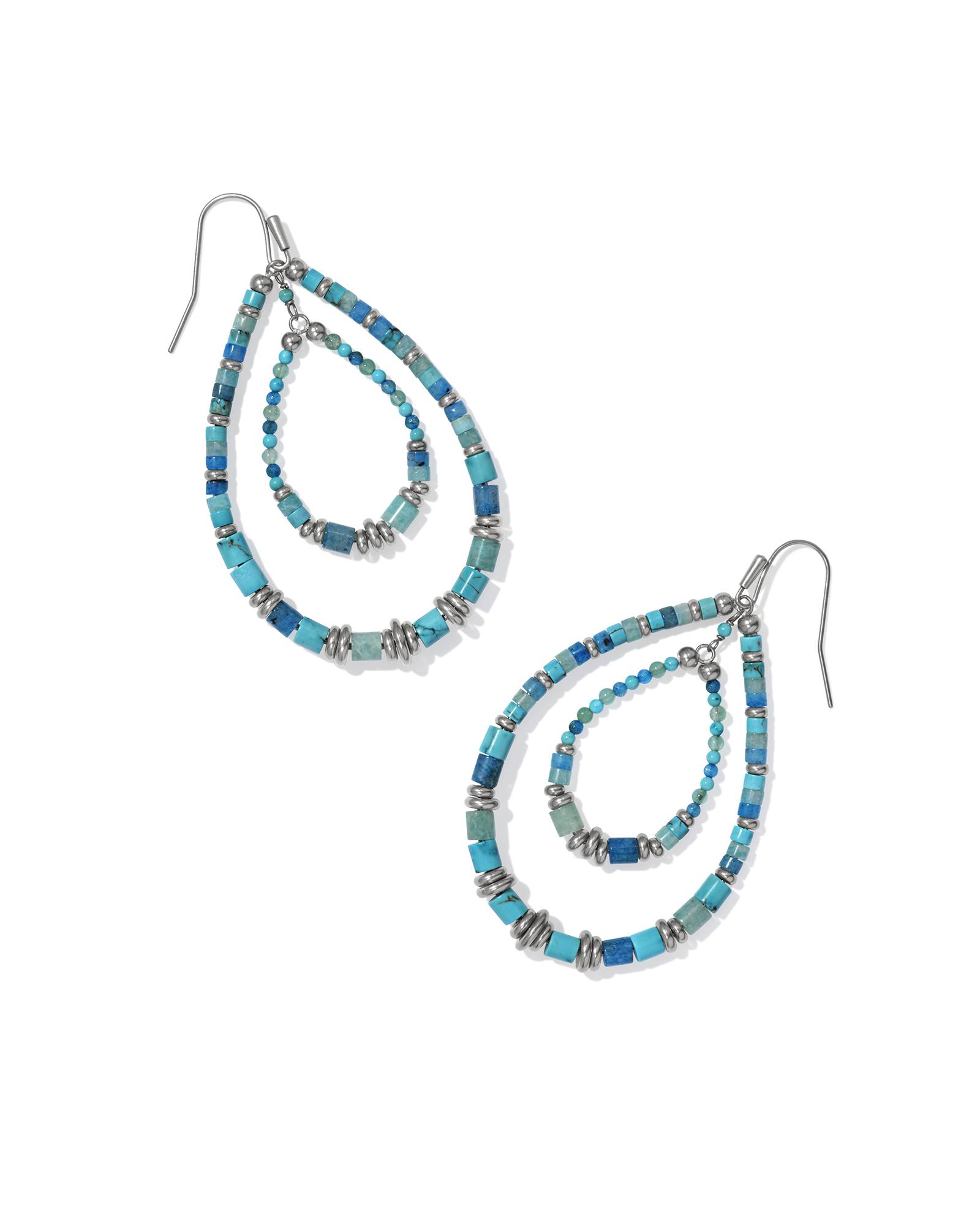 Bree Vintage Silver Open Frame Earrings in Turquoise Mix