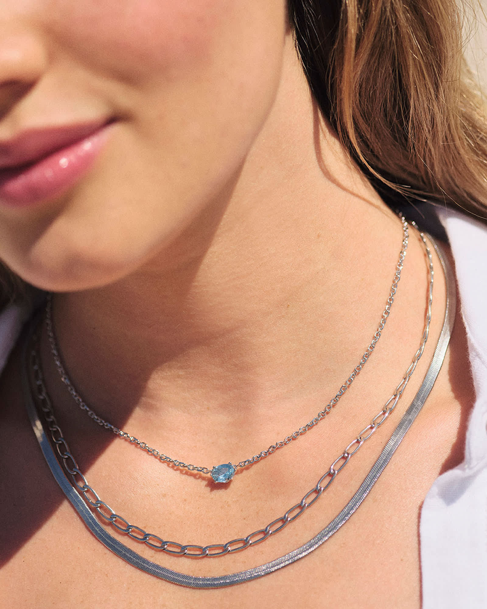 Cailin Silver Pendant Necklace in Aqua Crystal