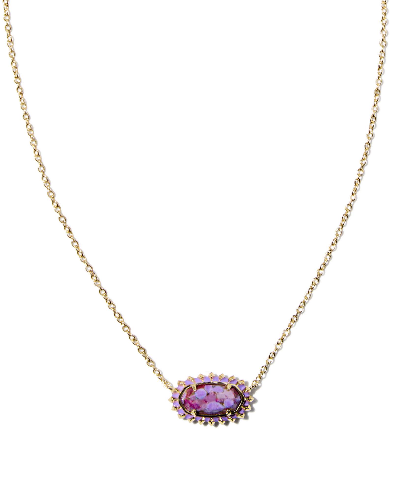 Elisa Gold Color Burst Frame Short Pendant Necklace in Bronze Veined Violet Magnesite