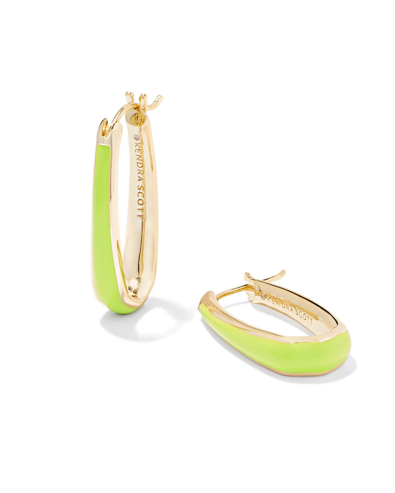 Kelsey Gold Hoop Earrings in Chartreuse Enamel