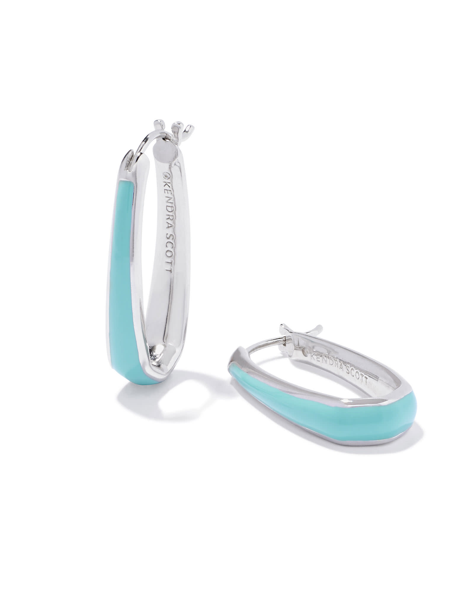 Kelsey Silver Hoop Earrings in Turquoise Enamel