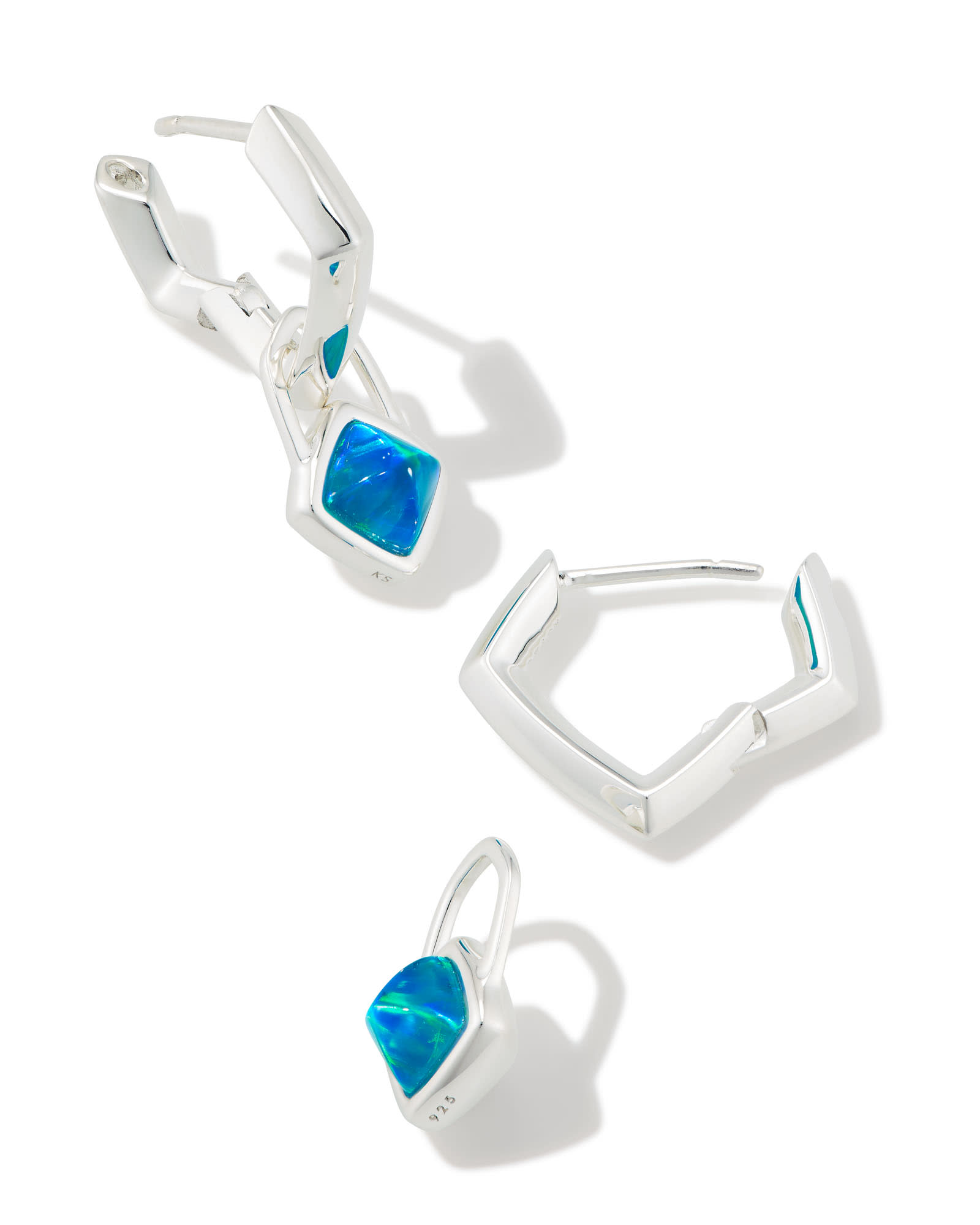 Greer Convertible Sterling Silver Huggie Earrings in Teal Kyocera Opal