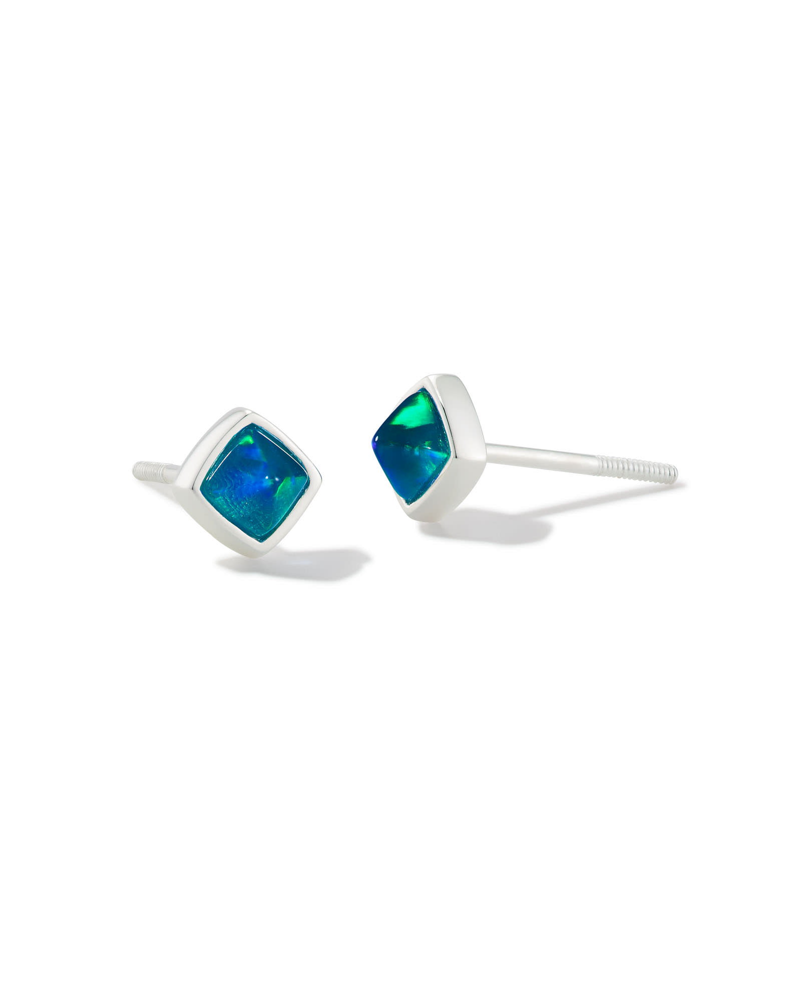 Greer Sterling Silver Stud Earrings in Teal Kyocera Opal