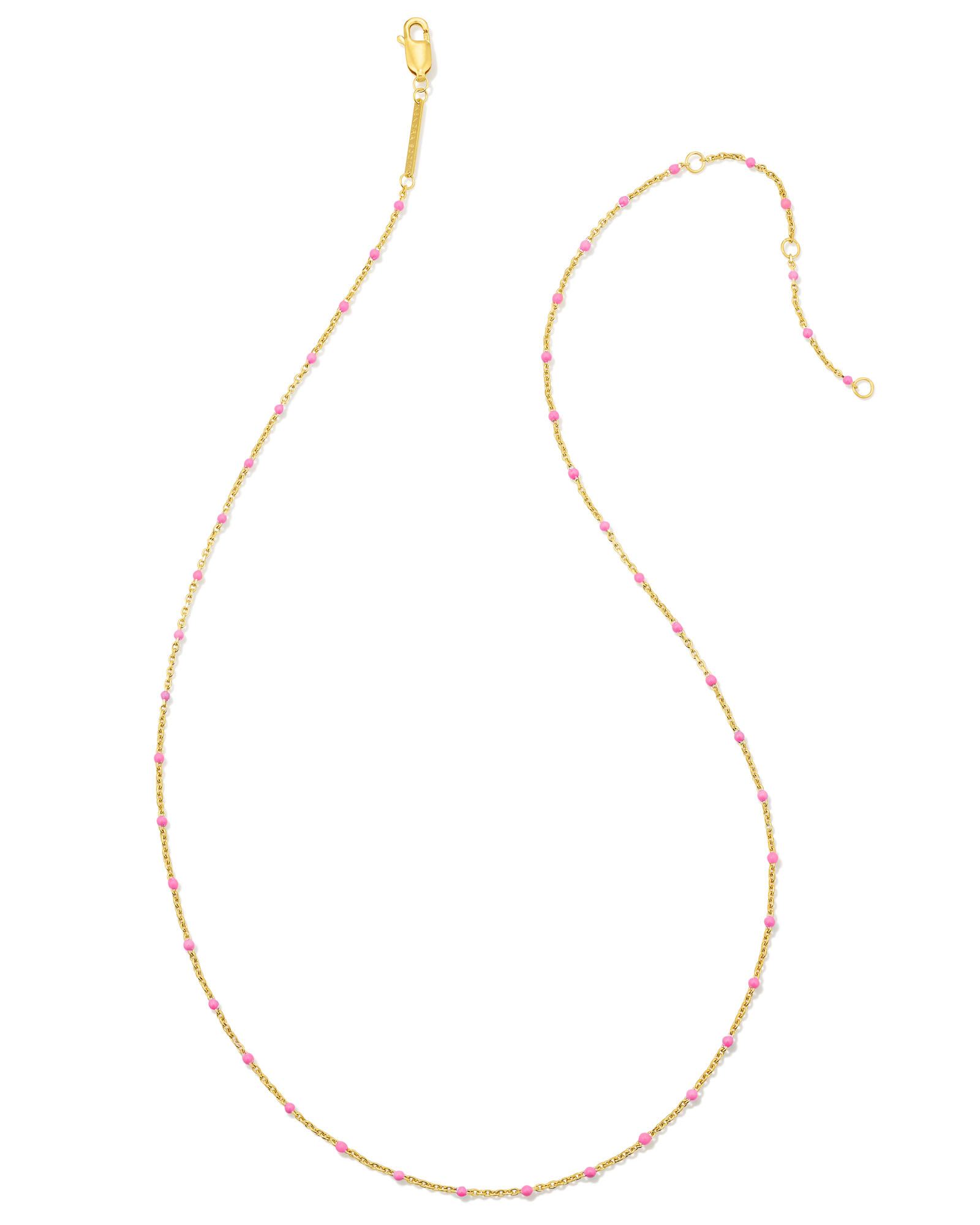 Pink Enamel 18k Gold Vermeil Satellite Chain Necklace