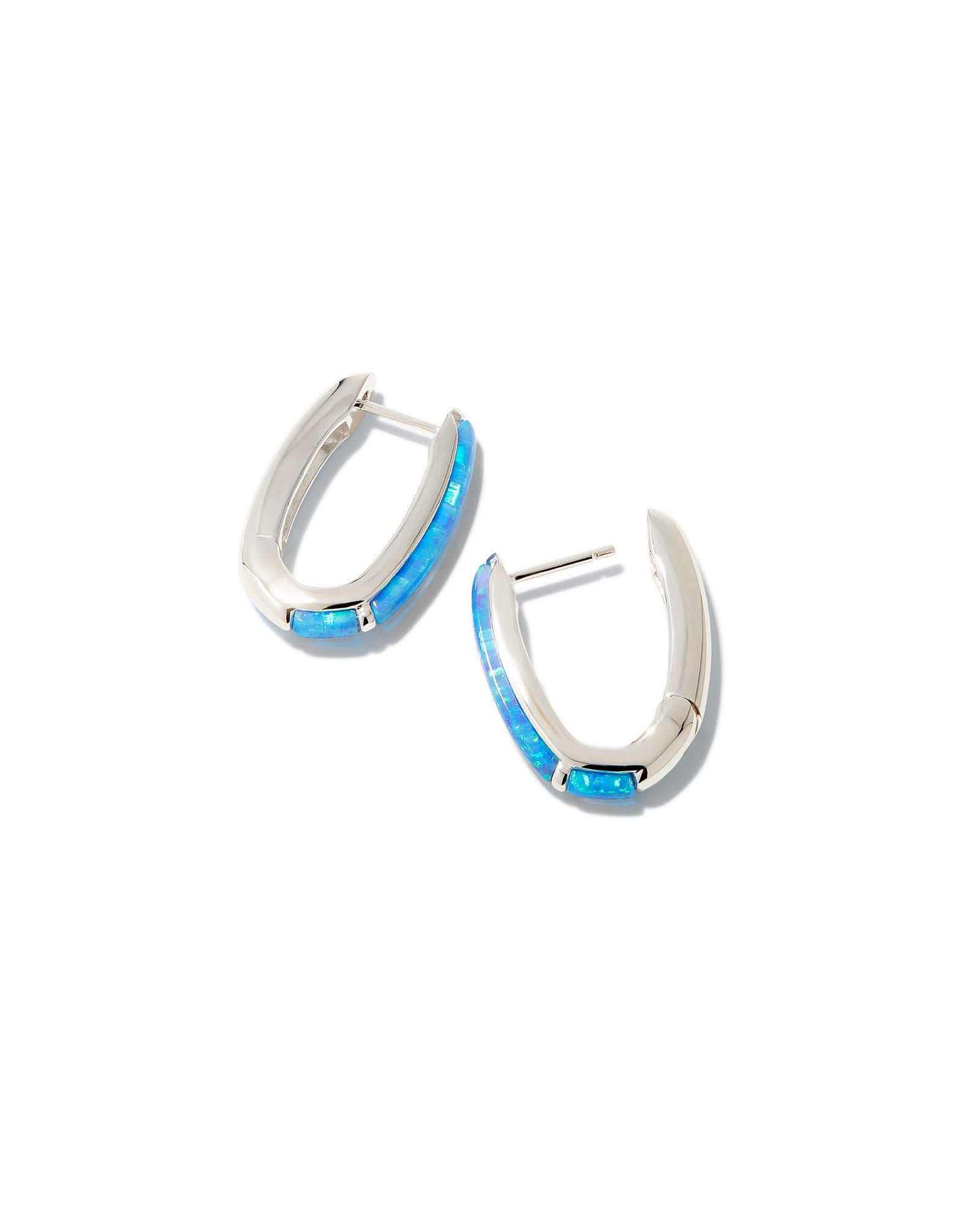 Ellen Opal Sterling Silver Huggie Earrings in Ocean Kyocera Opal