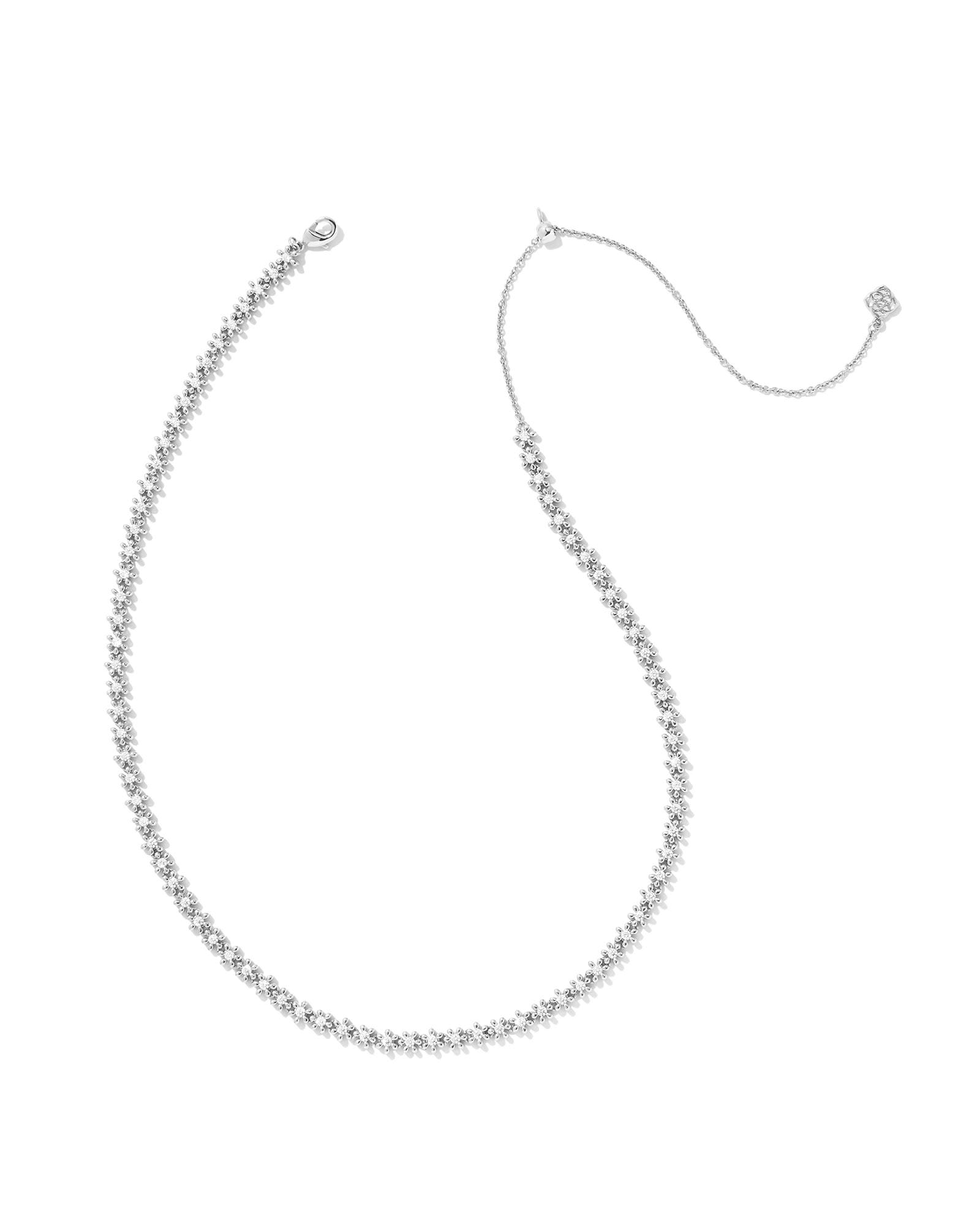 Nydia Silver Strand Necklace in White Crystal