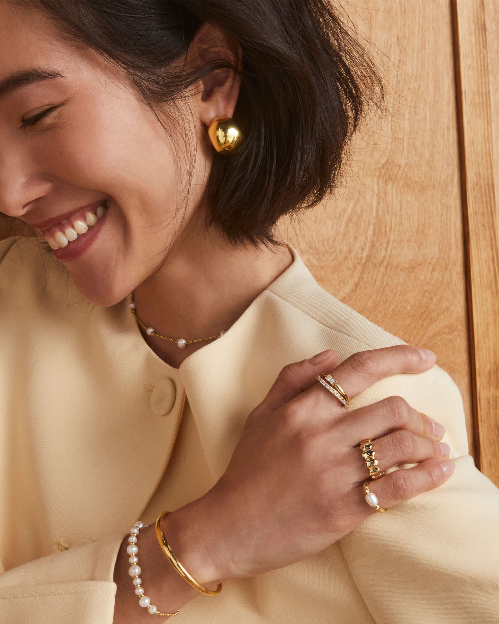 Leighton Gold Pearl Band Ring Freshwater Cultured