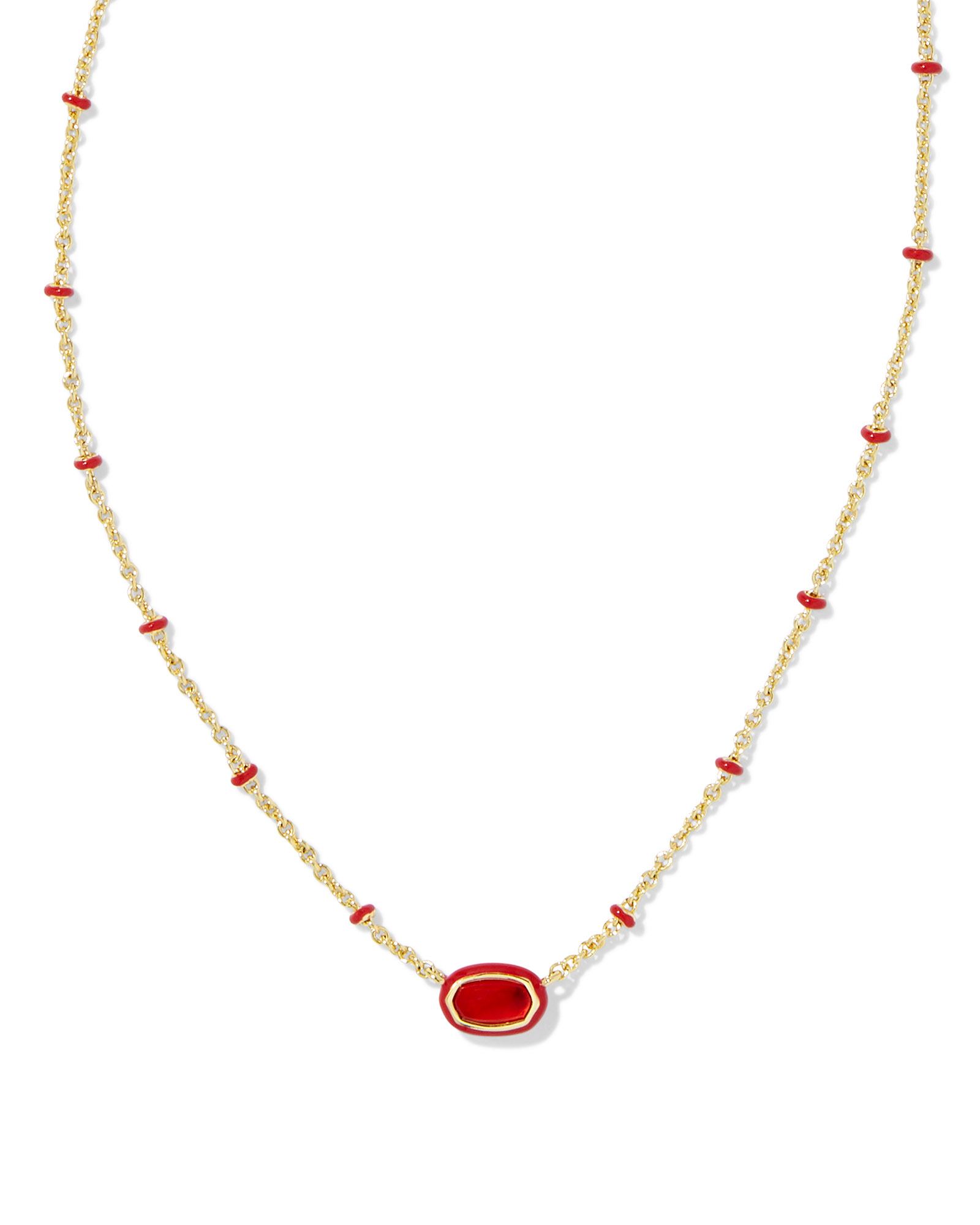Mini Elisa Gold Enamel Frame Short Pendant Necklace in Red Mini Elisa Gold Enamel Frame Short Pendant Necklace in Red