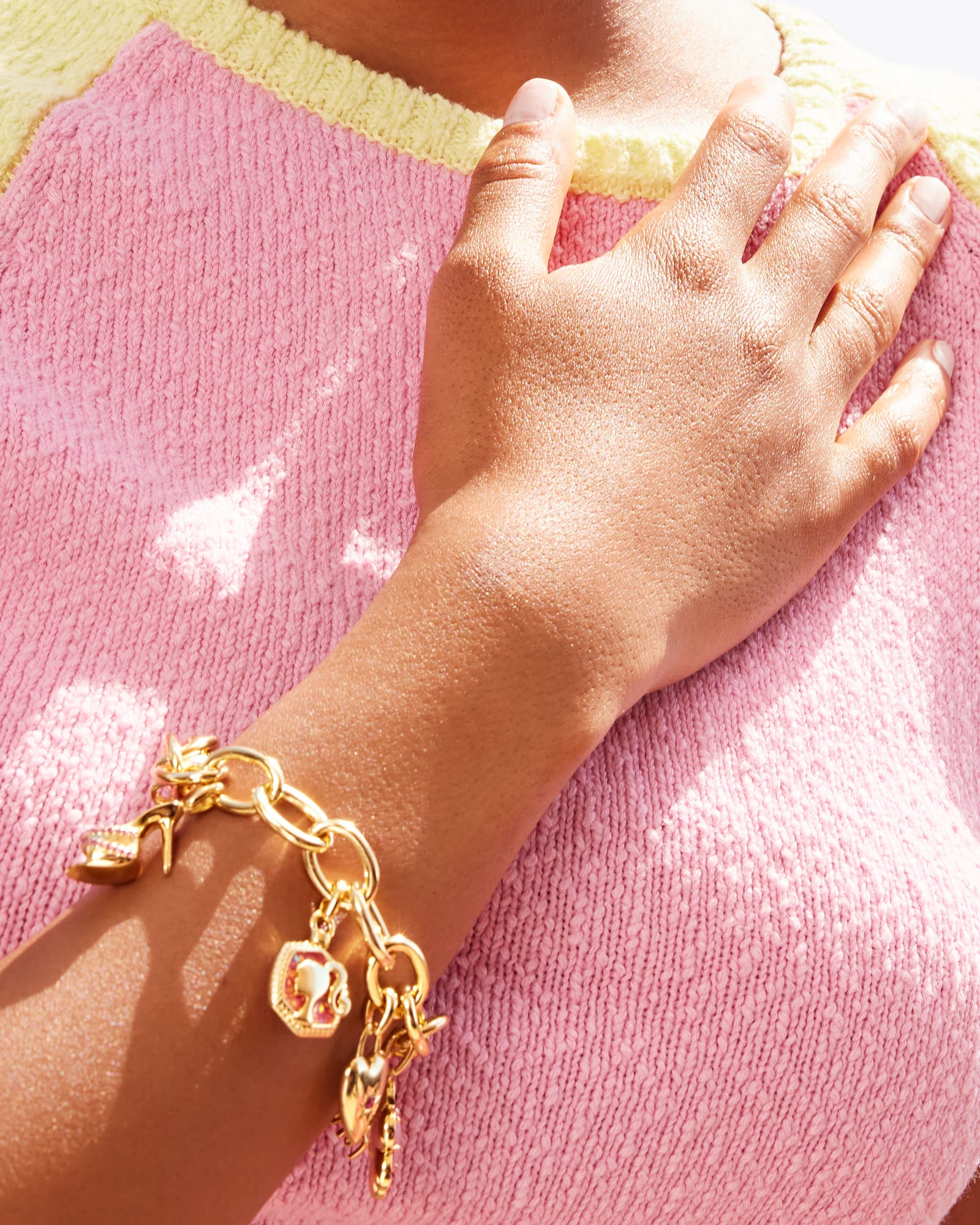 Barbie™ x Kendra Scott Gold Charm Bracelet in Pink Mix