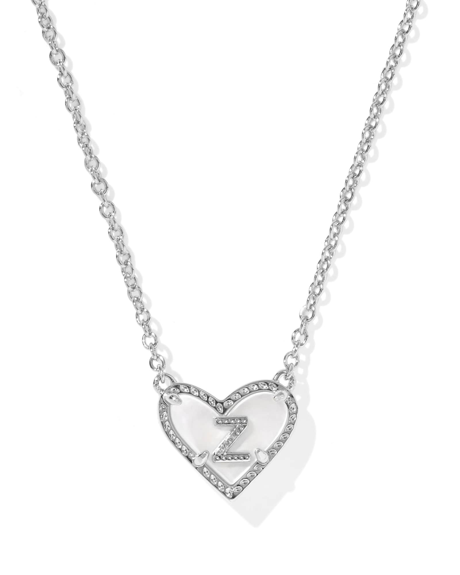 ◆STONEHENgE◆ silver heart necklace SC1778 Ari Heart Letter Z Silver Short Pendant Necklace | Kendra Scott