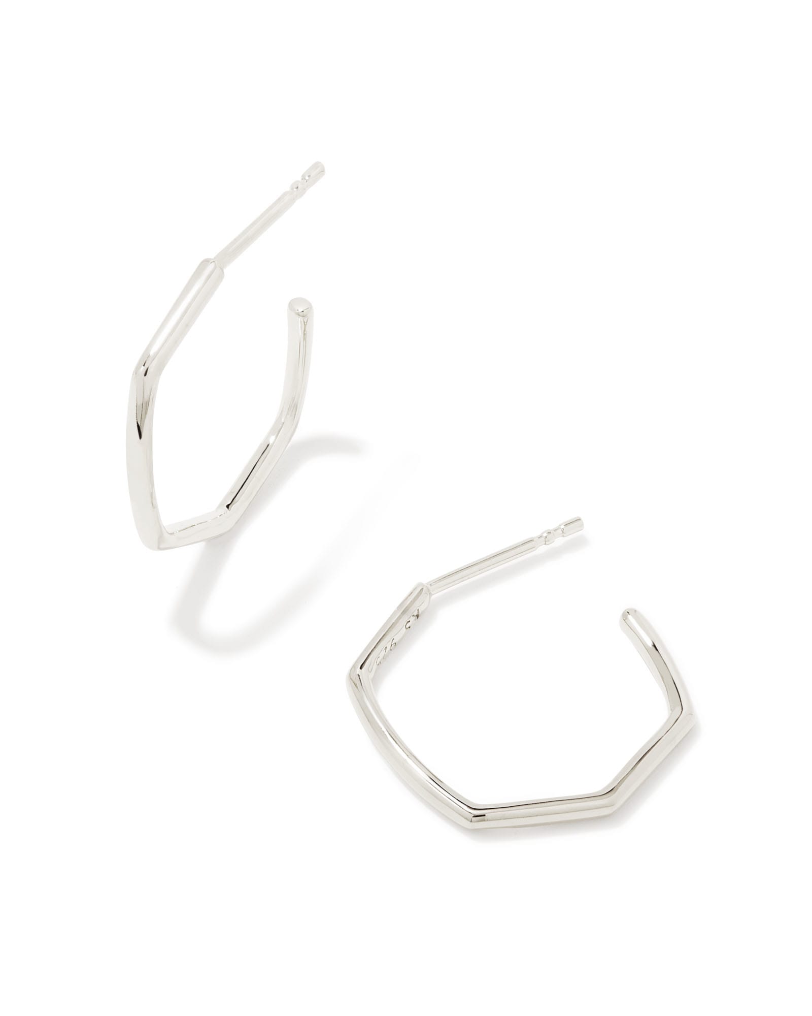 Small Davie Thin Hexagon Hoop Earrings in Sterling Silver