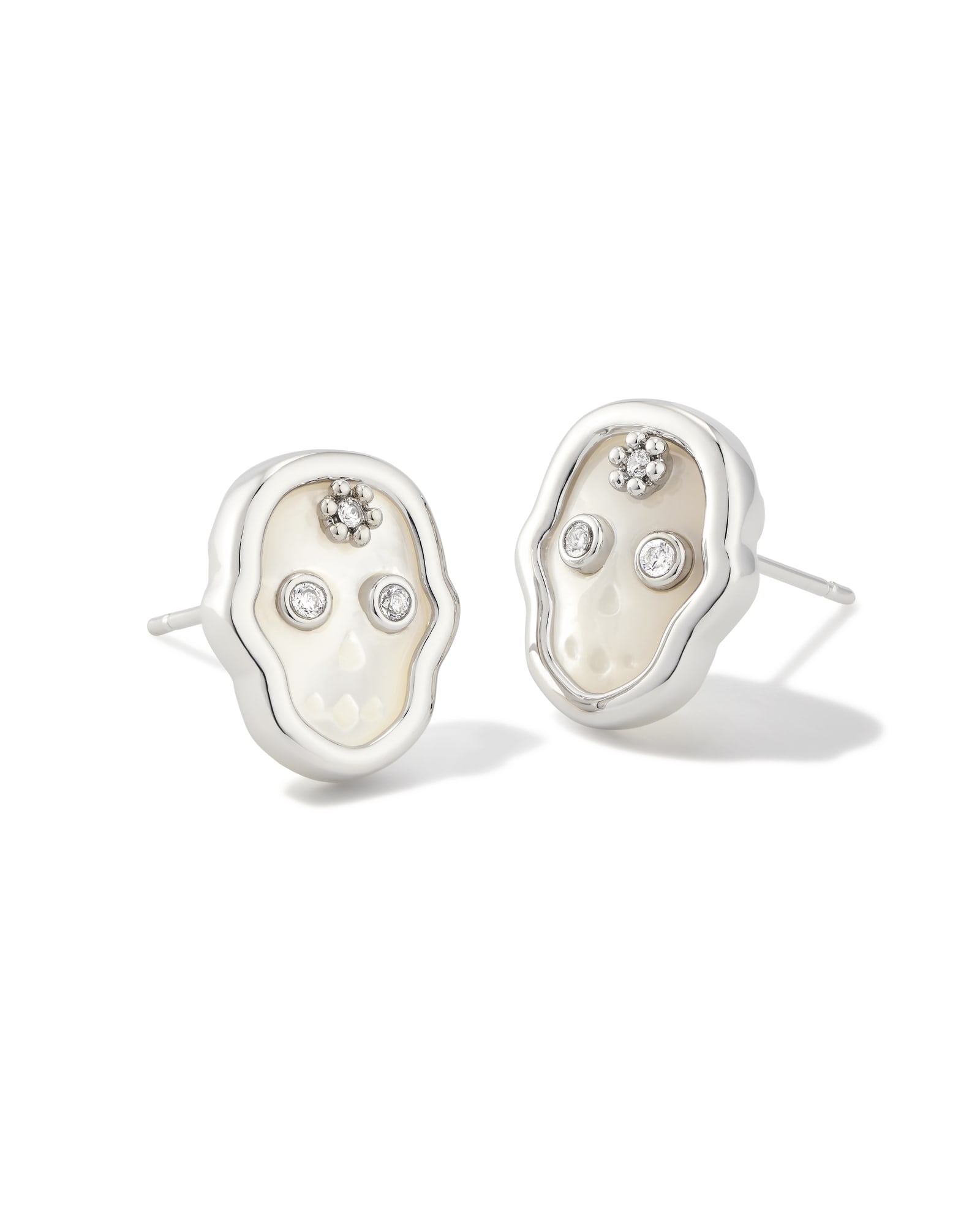 Skeleton Convertible Silver Statement Earrings in Ivory Mother-of-Pearl