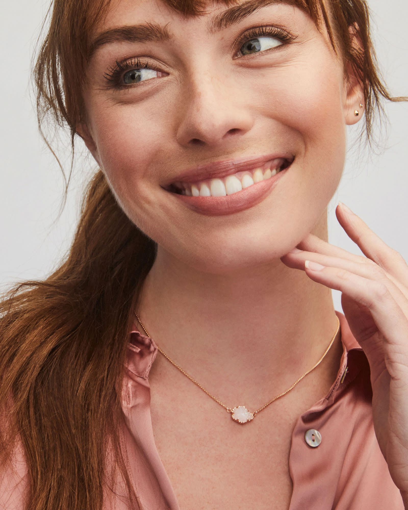 Tess Rose Gold Pendant Necklace in Iridescent Drusy