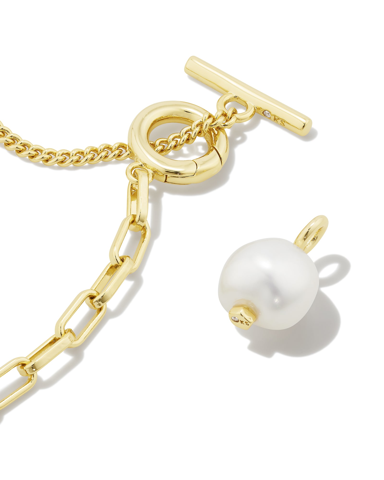 Leighton Convertible Gold Pearl Chain Necklace in White Pearl