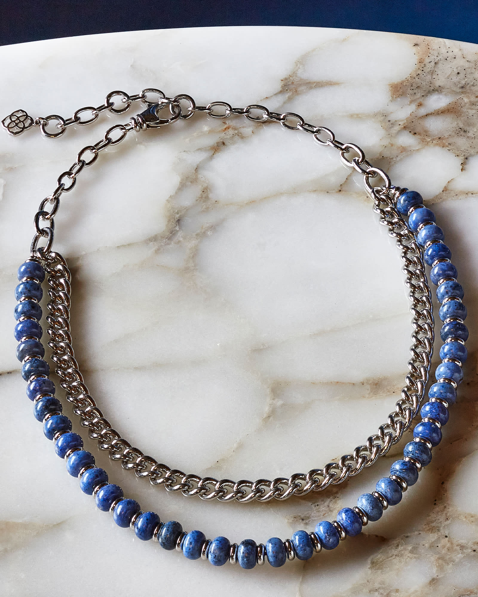 Rebecca Silver Multi Strand Necklace in Blue Dumortierite