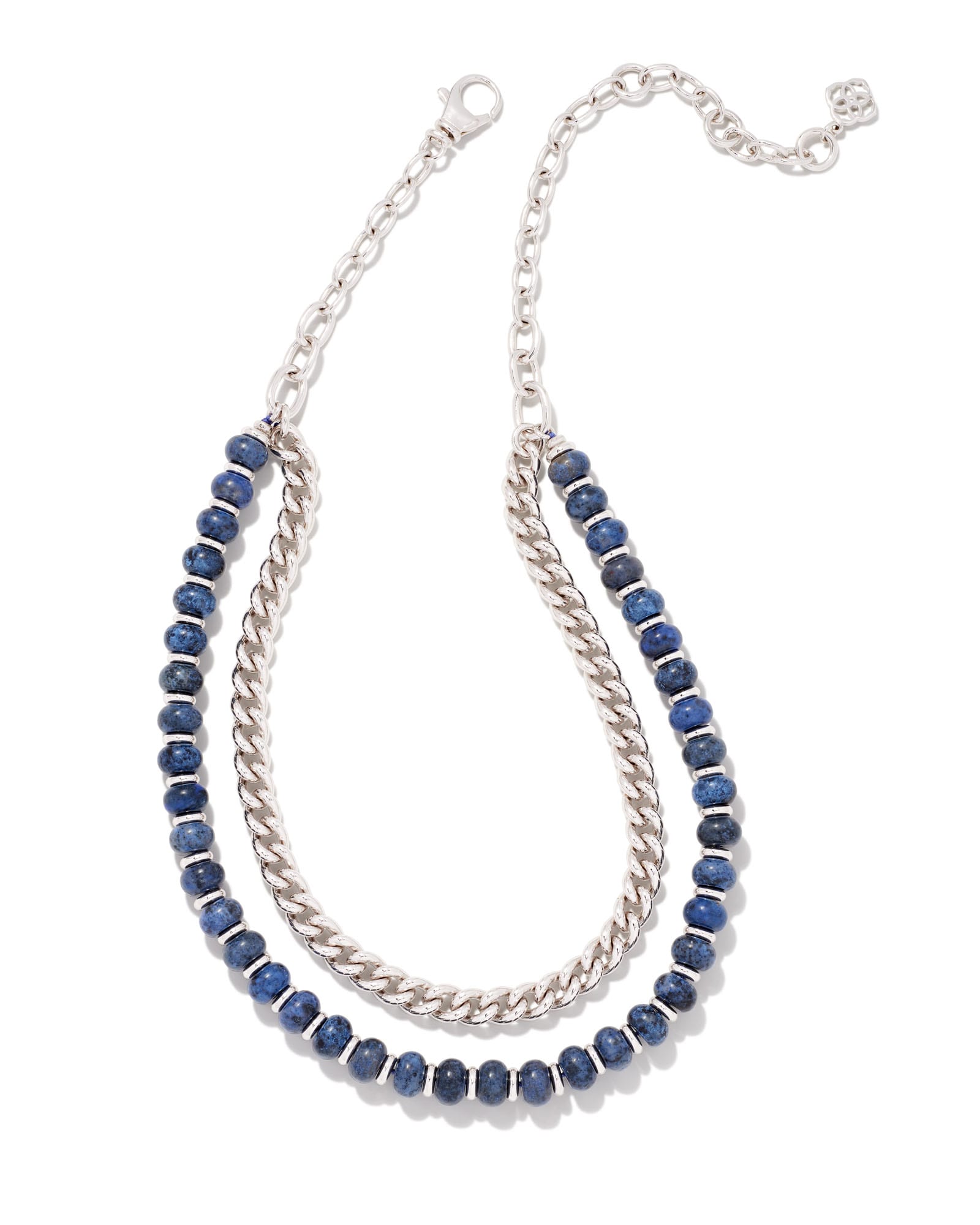 Rebecca Silver Multi Strand Necklace in Blue Dumortierite