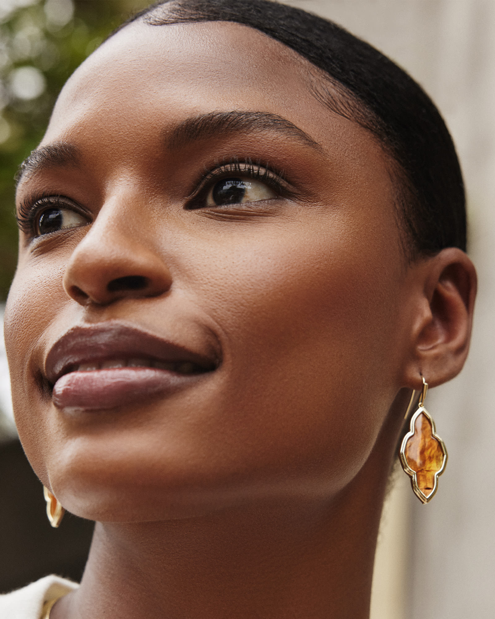 Framed Abbie Gold Drop Earrings in Marbled Amber Illusion