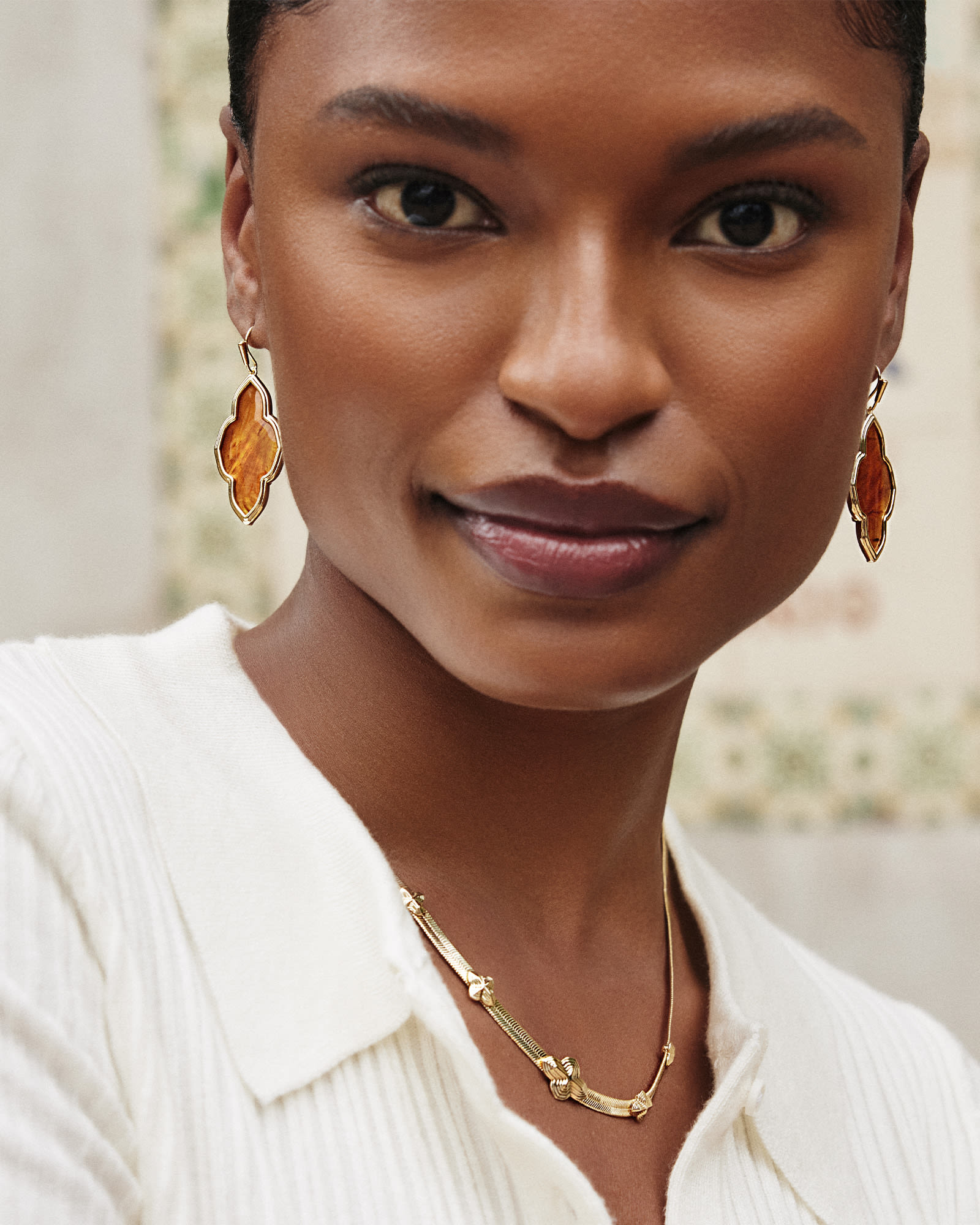 Framed Abbie Gold Drop Earrings in Marbled Amber Illusion