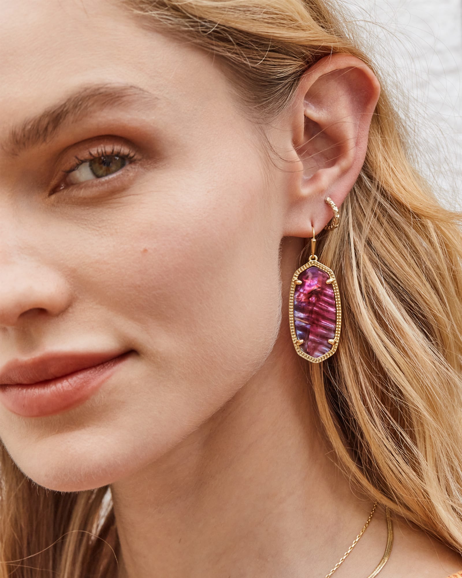 Elle Gold Drop Earrings in Light Burgundy Illusion