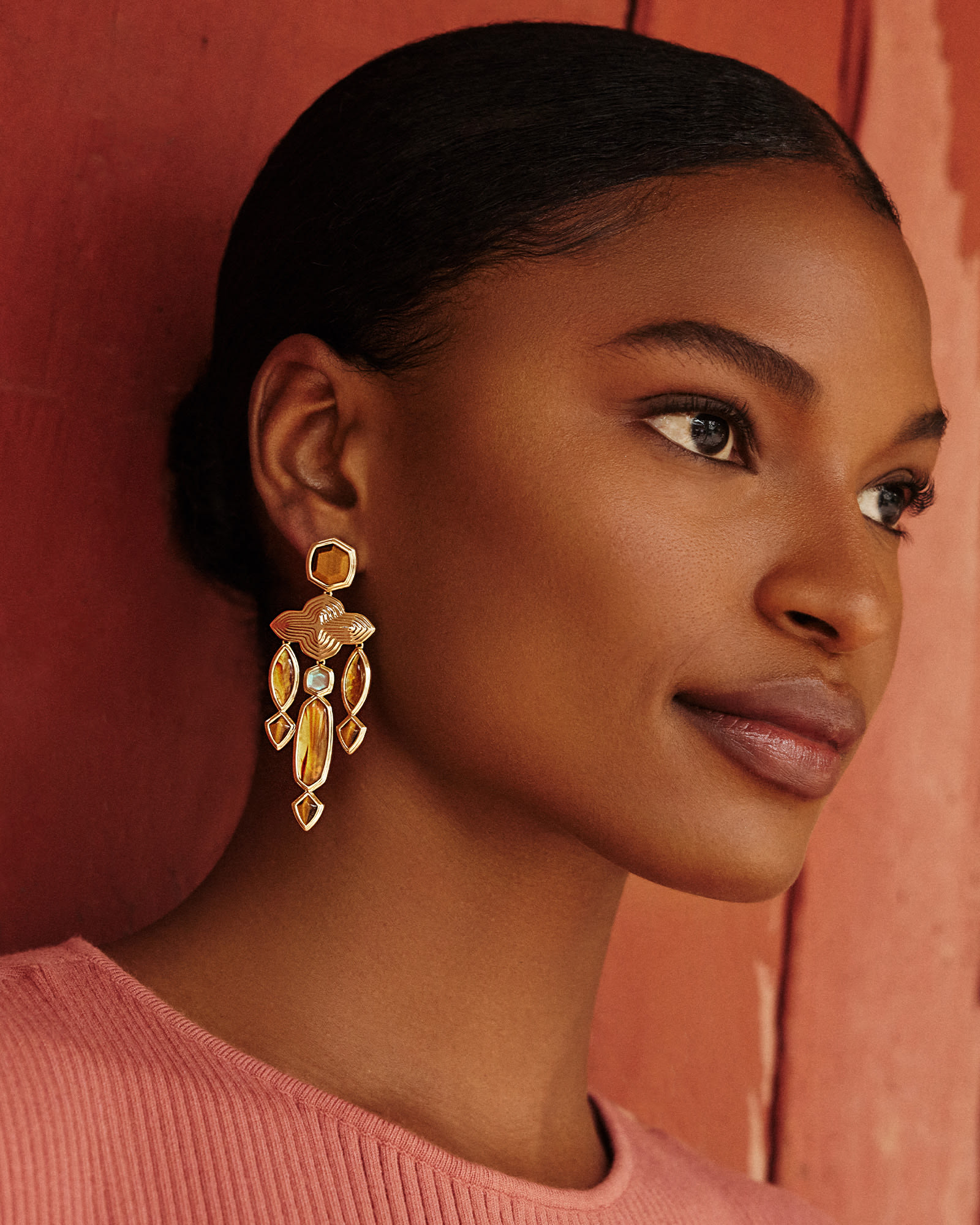 Monica Gold Statement Earrings in Brown Mix