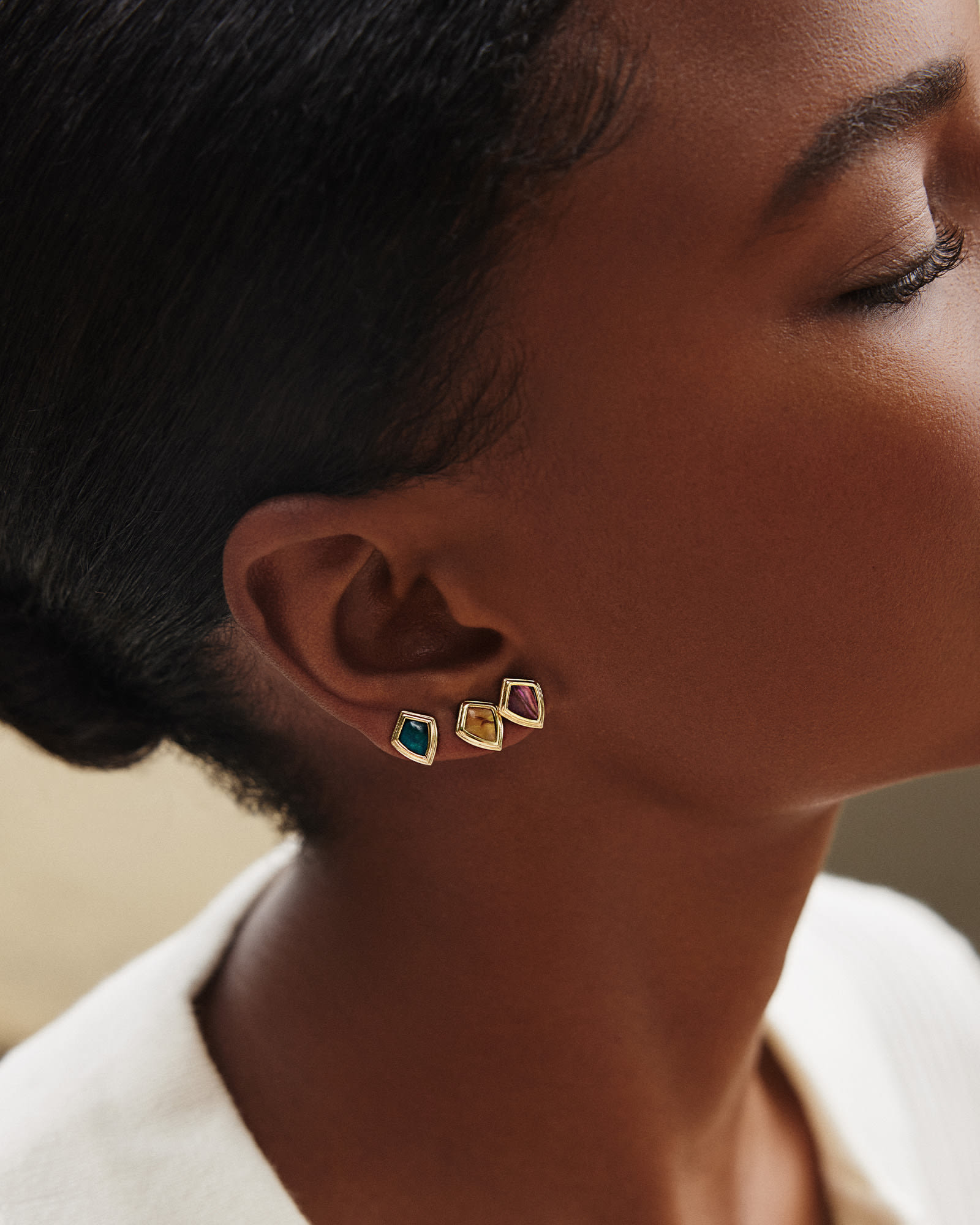 Monica Gold Stud Earrings in Light Burgundy Illusion