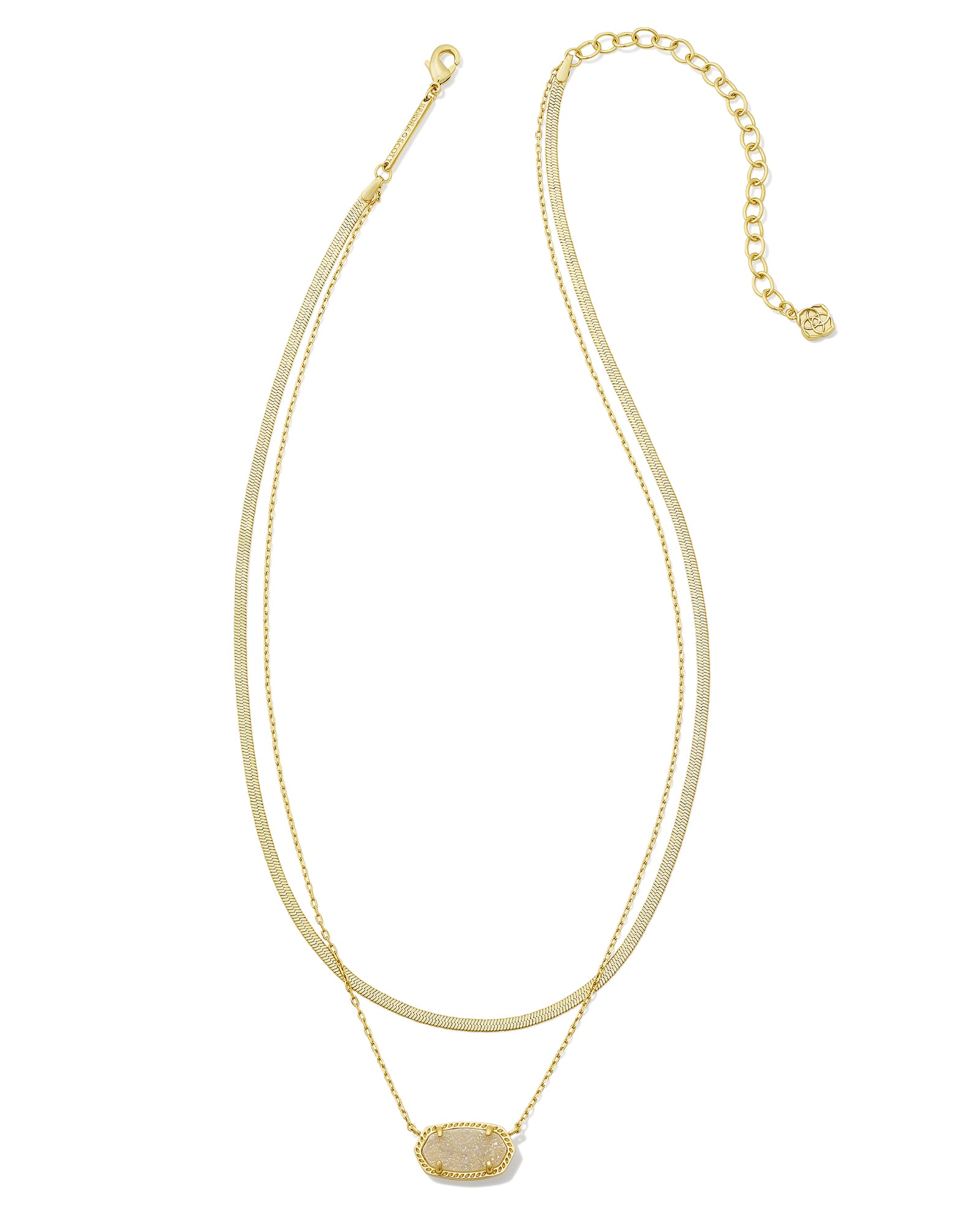 Elisa Herringbone Gold Multi Strand Necklace in Iridescent Drusy