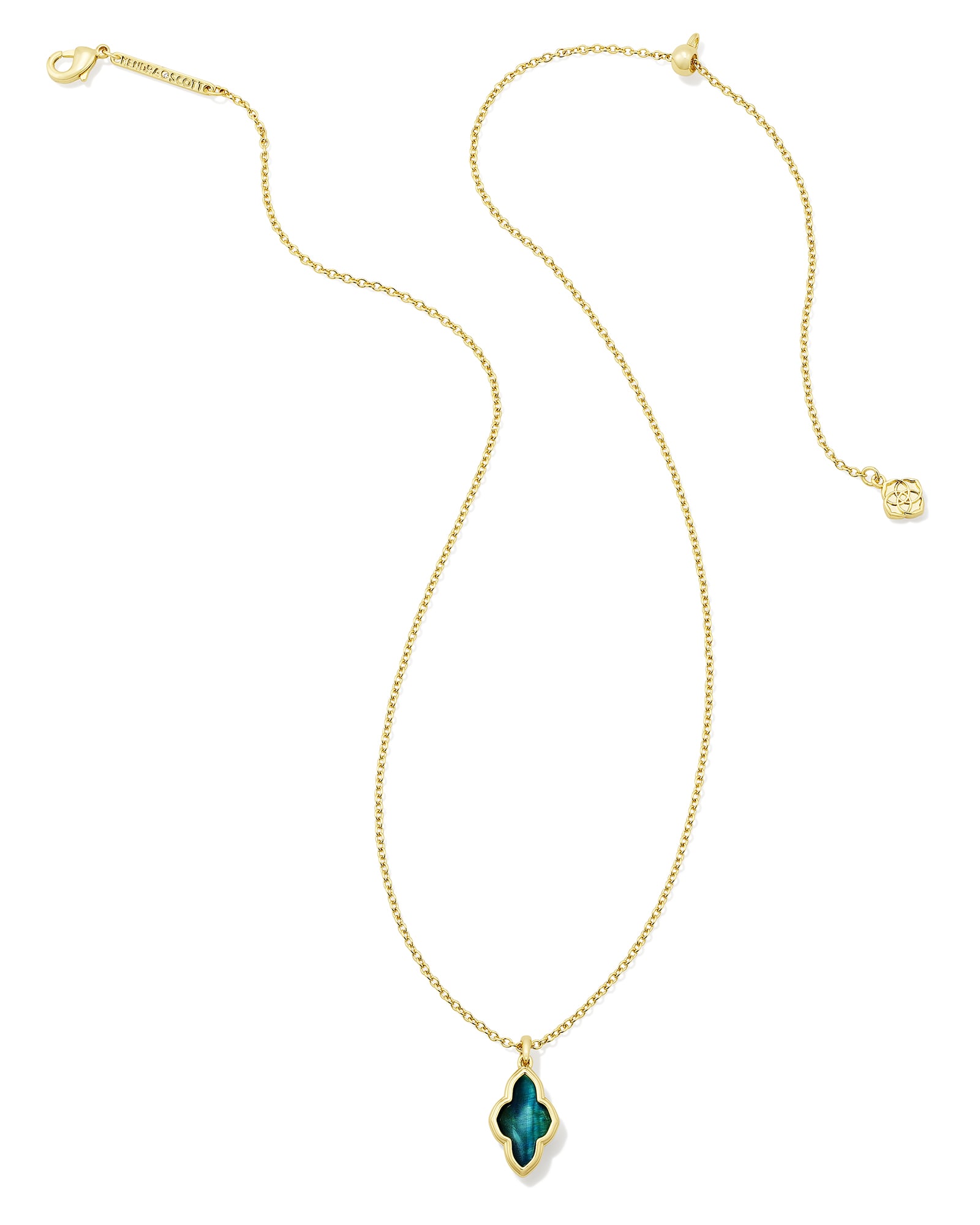 Framed Abbie Gold Short Pendant Necklace in Teal Tiger's Eye