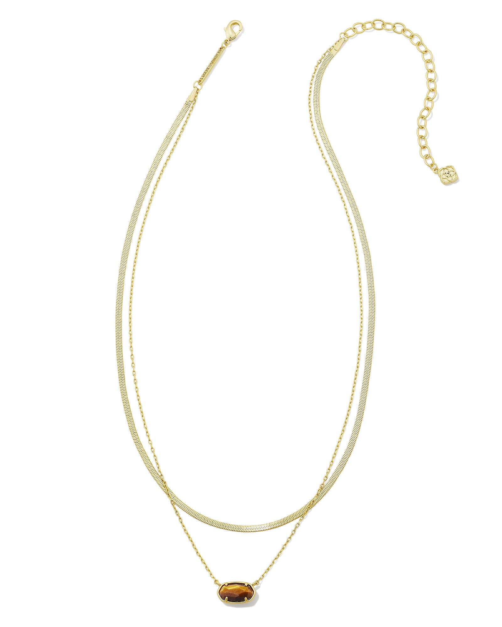 Grayson Herringbone Gold Multi Strand Necklace in Brown Tiger's