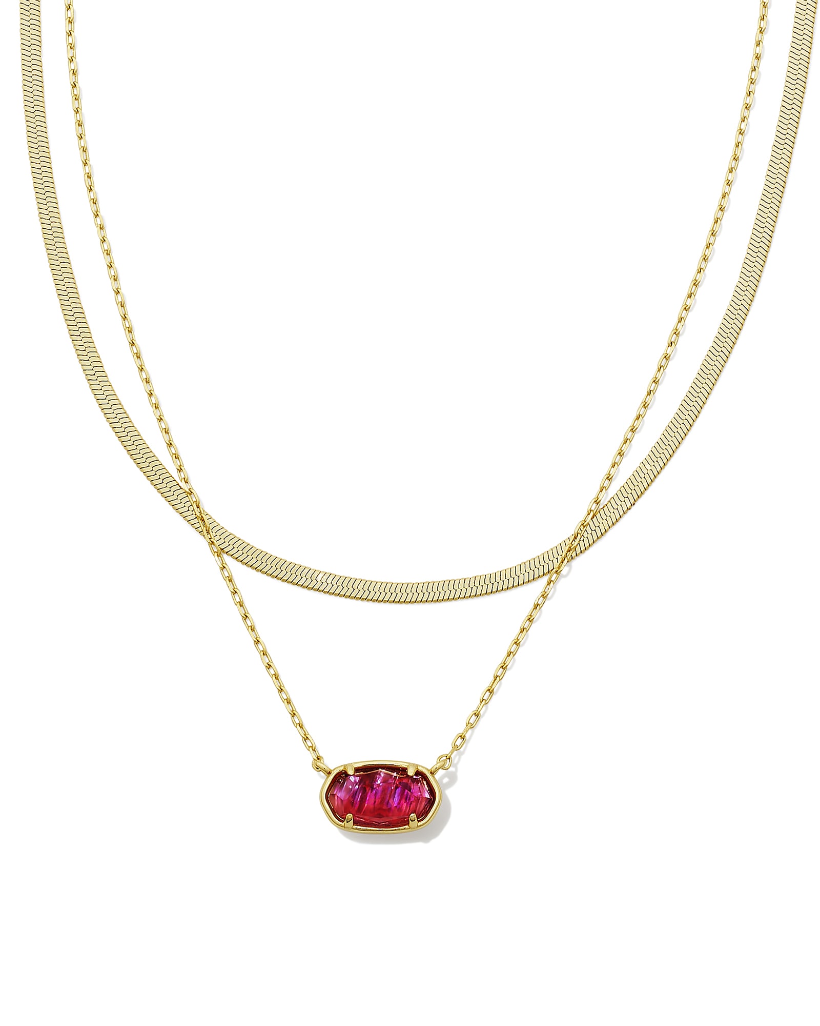 Grayson Herringbone Gold Multi Strand Necklace in Light Burgundy Illusion