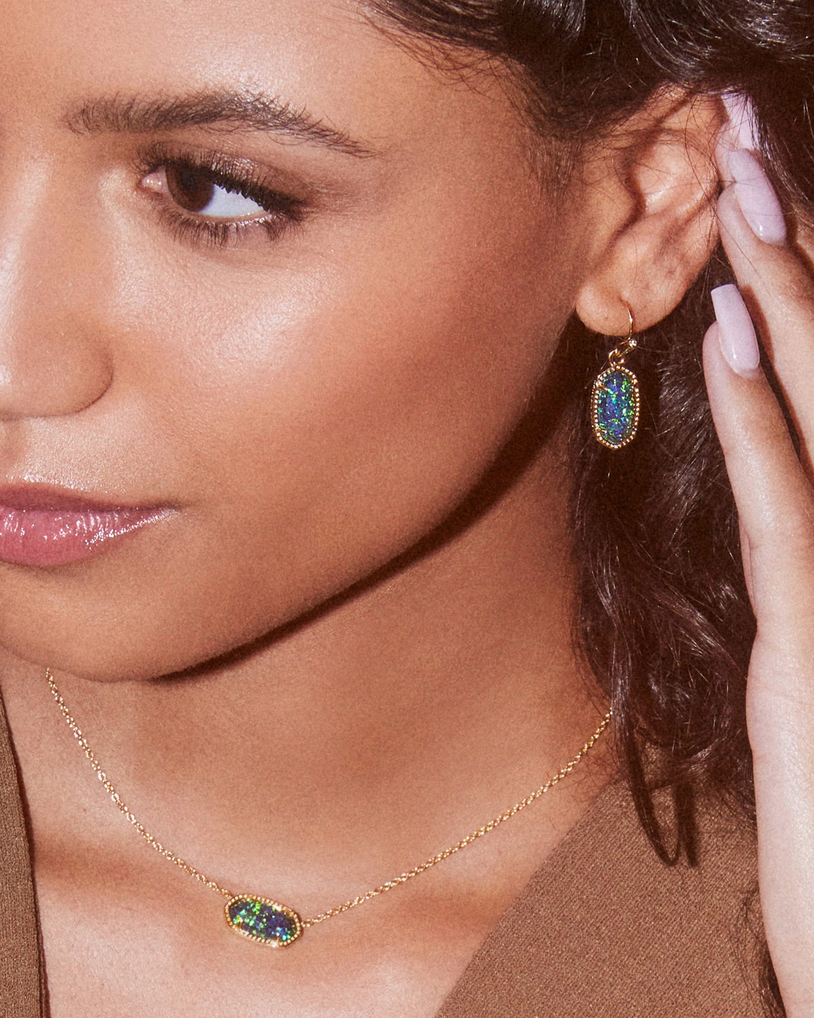 Lee Gold Drop Earrings in Night Kyocera Opal