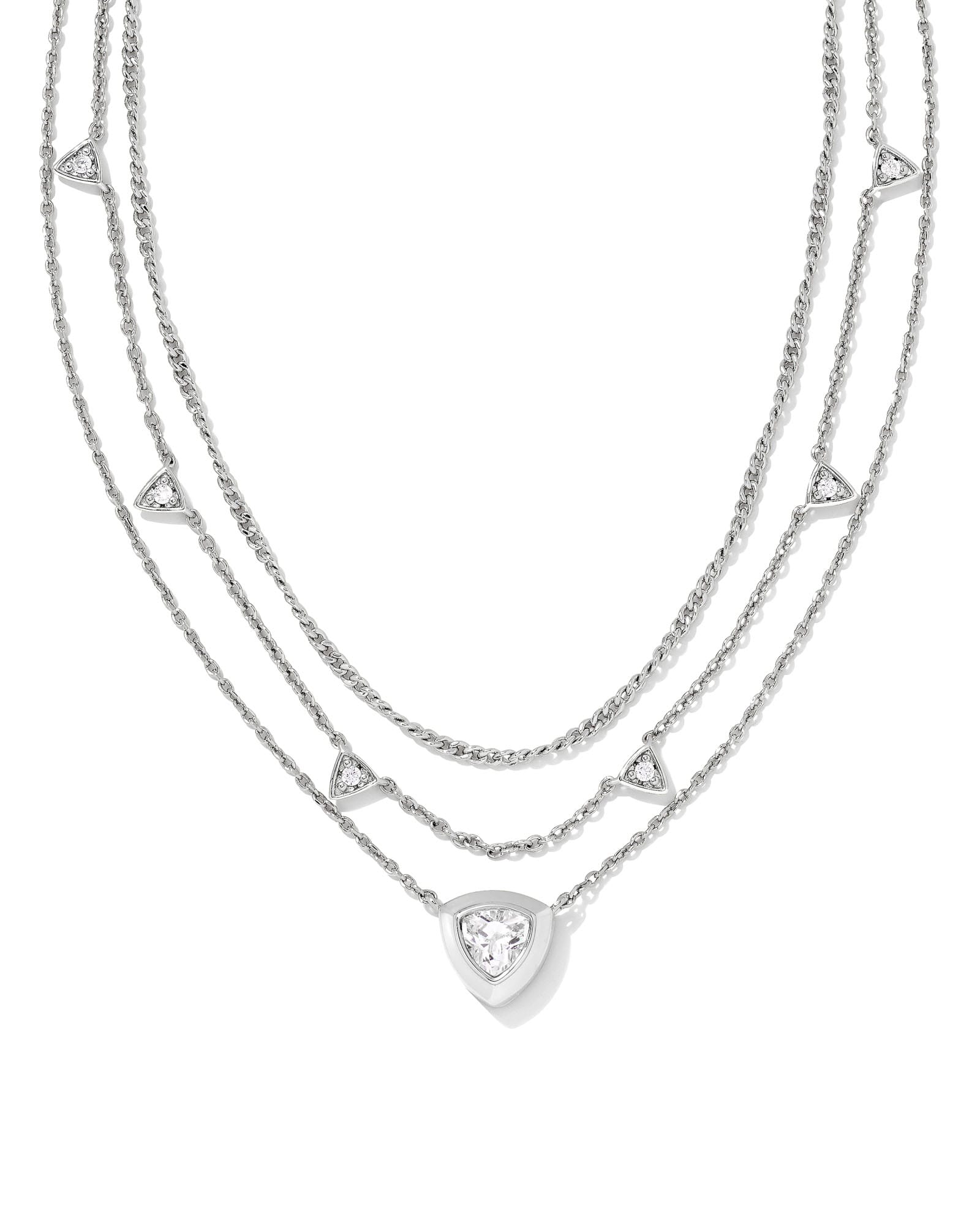 Arden Silver Multi Strand Necklace in White Crystal | Kendra Scott