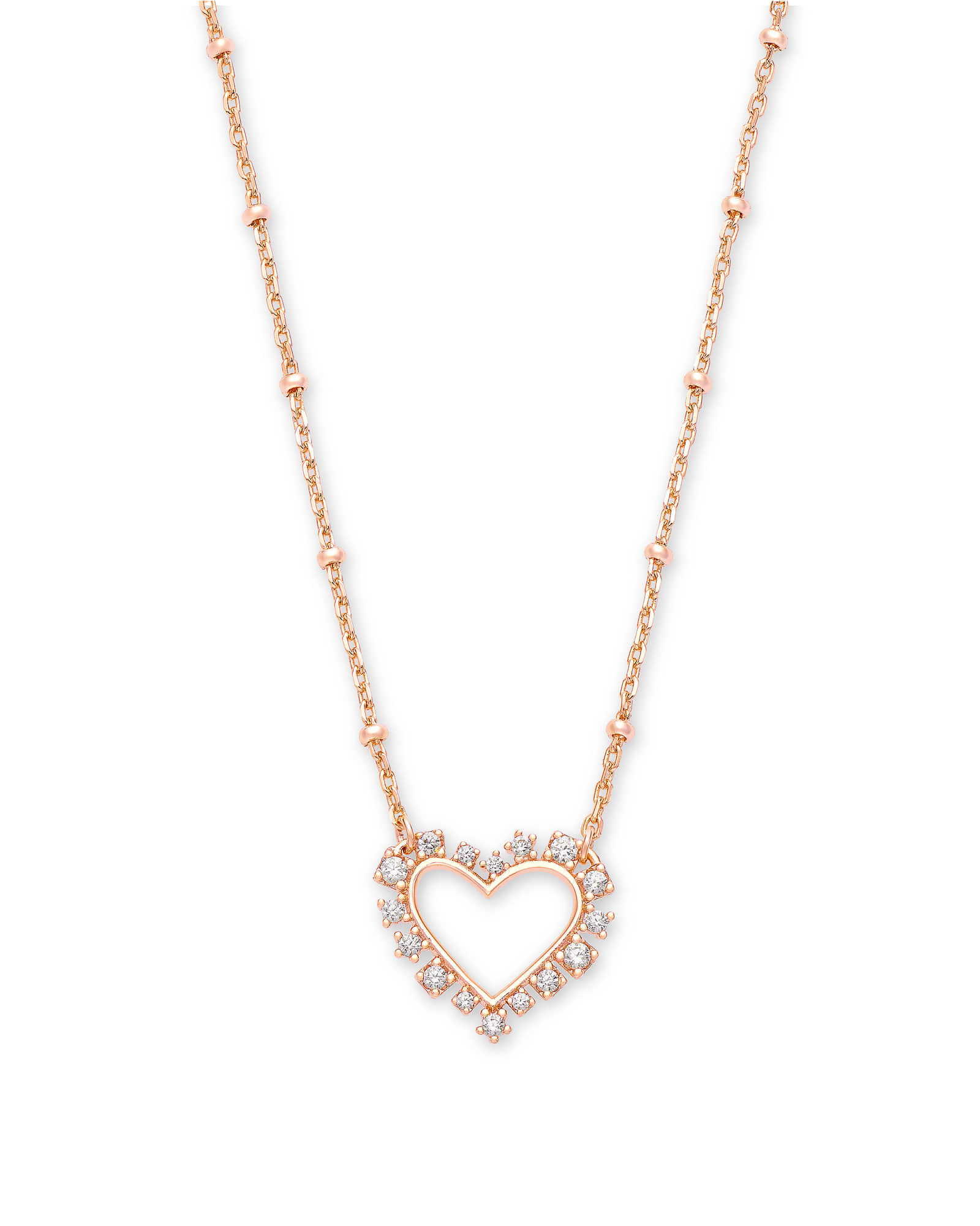 Ari Heart Rose Gold Pendant Necklace in White Crystal