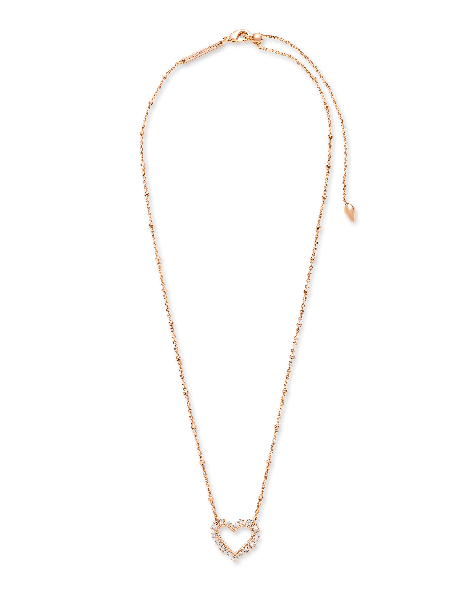 Ari Heart Rose Gold Pendant Necklace in White Crystal