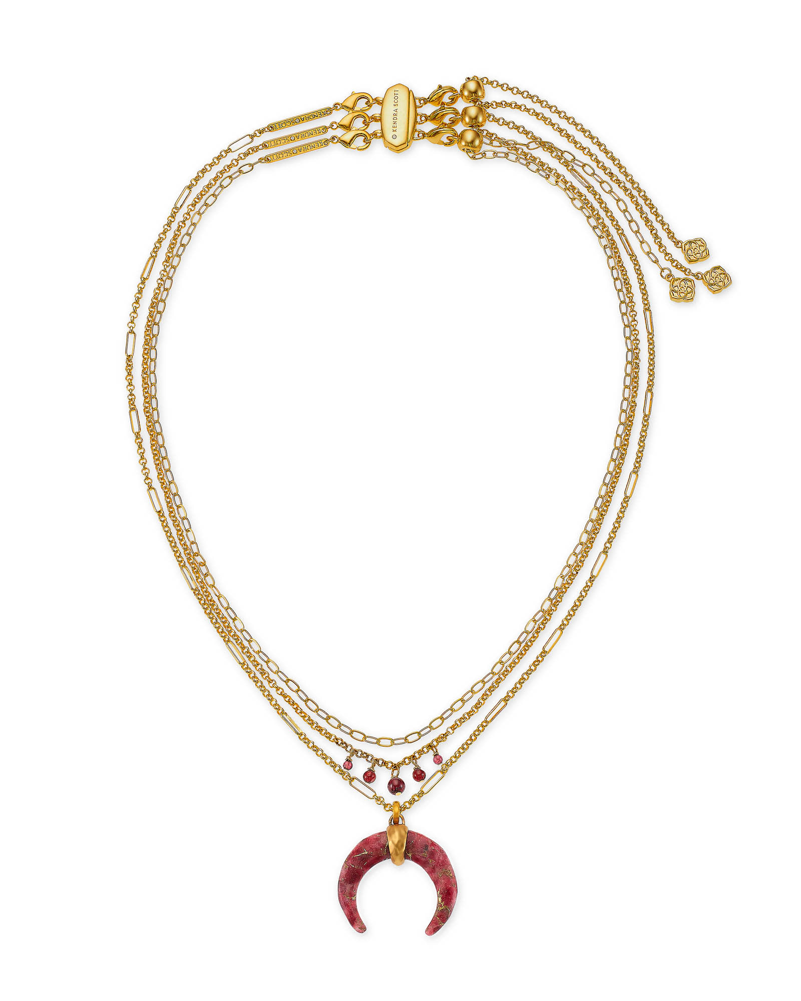 Gemma Vintage Gold Triple Strand Necklace in Bronze Veined Maroon Jade