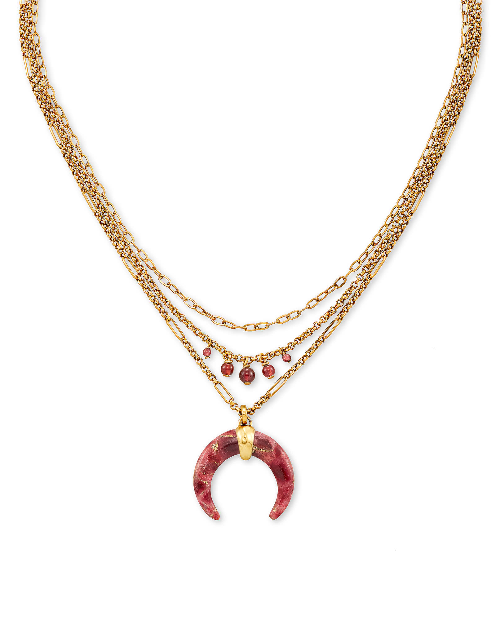 Gemma Vintage Gold Triple Strand Necklace in Bronze Veined Maroon Jade