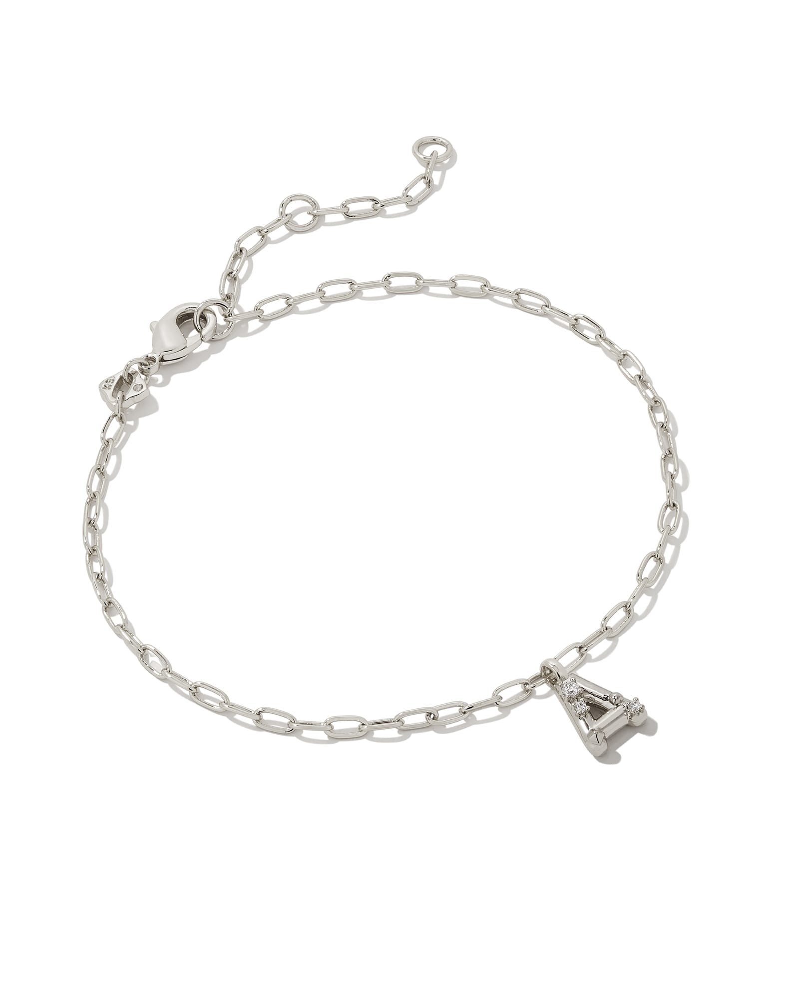 Crystal Letter A Silver Delicate Chain Bracelet in White Crystal ...