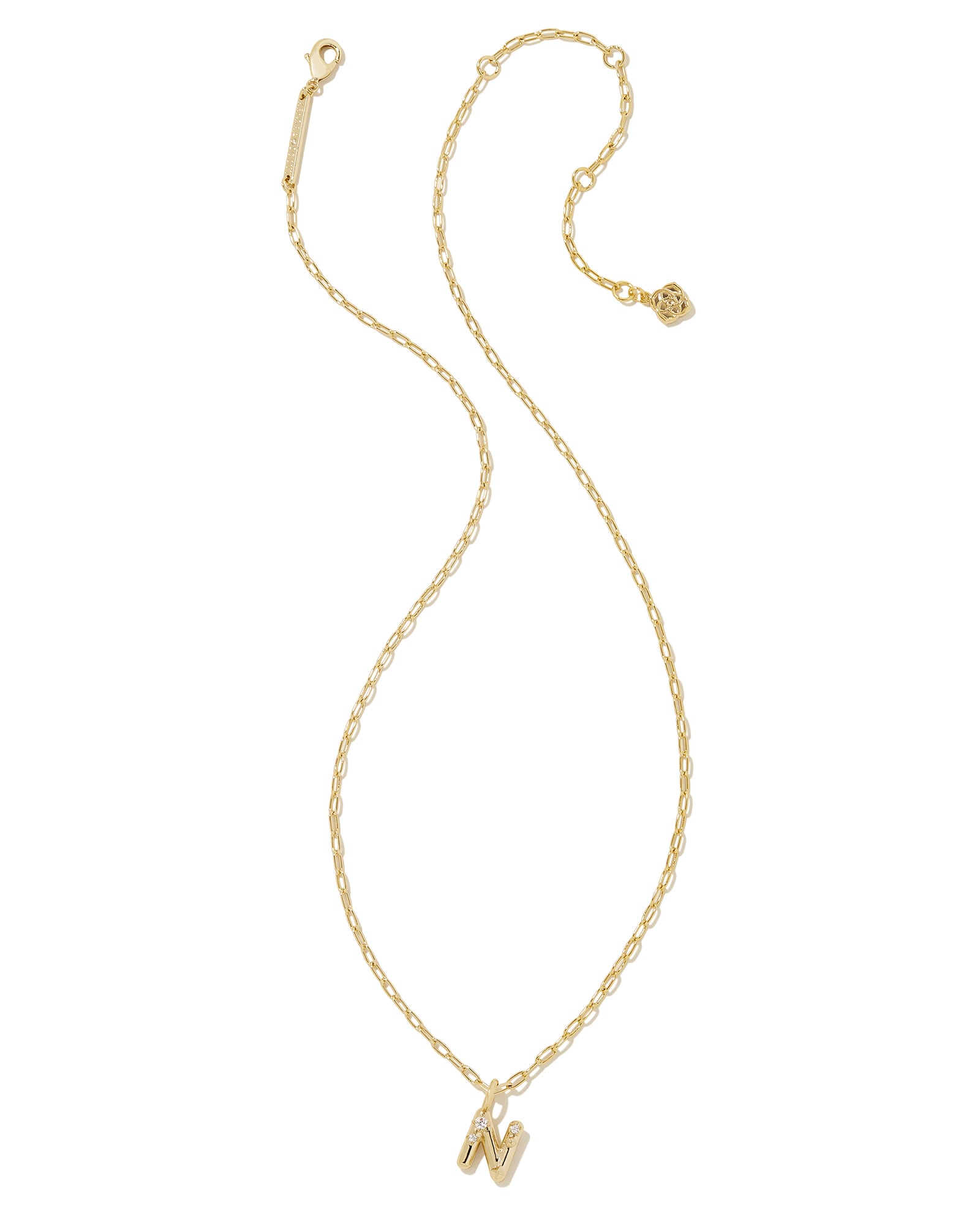 Crystal Letter N Gold Short Pendant Necklace in White Crystal