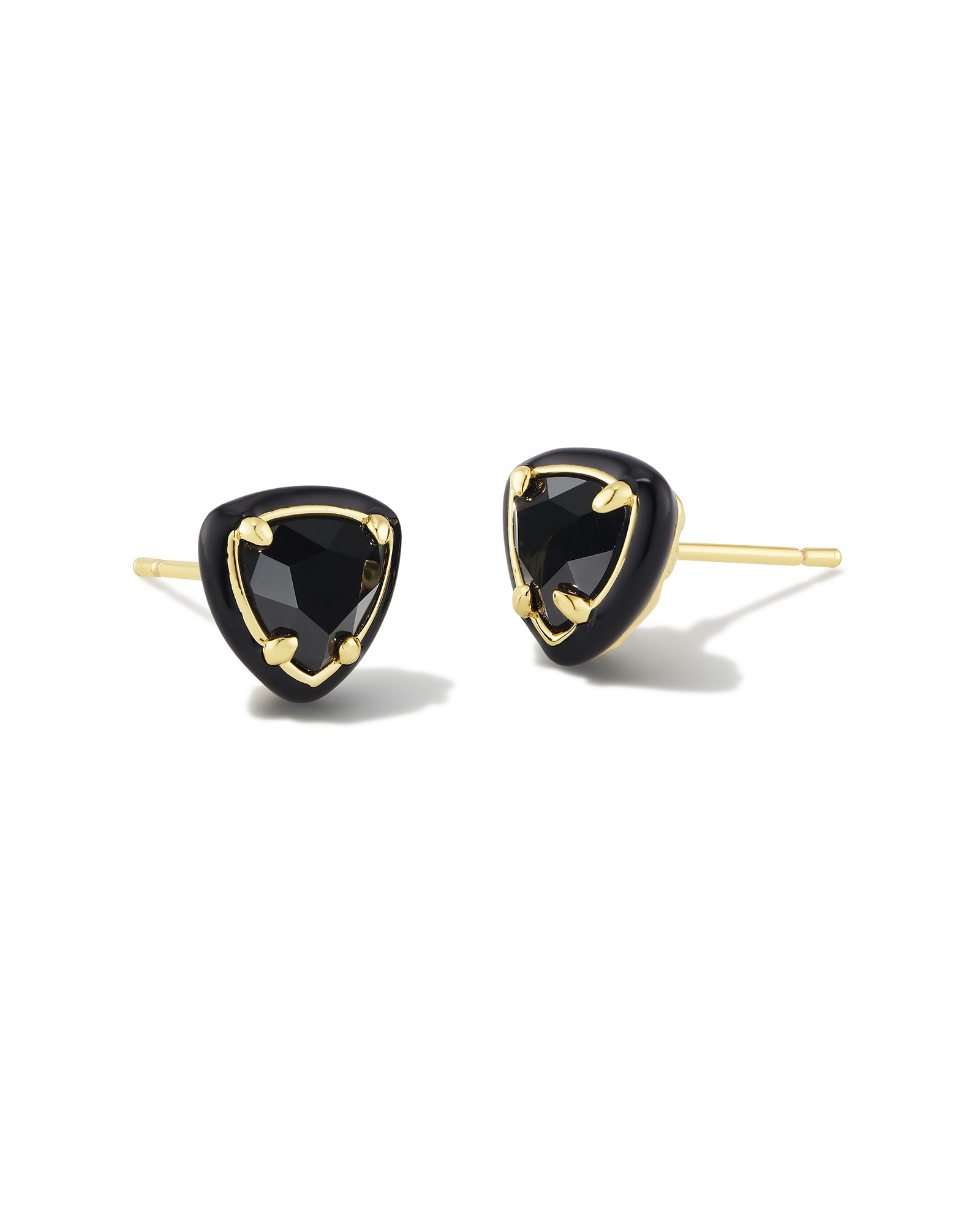 Arden Gold Enamel Framed Stud Earrings in Black Agate