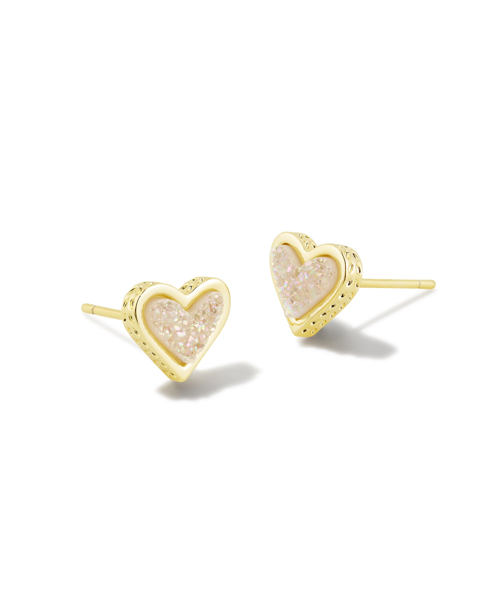 Ari Heart Rose Gold Drop Earrings in Pink Drusy