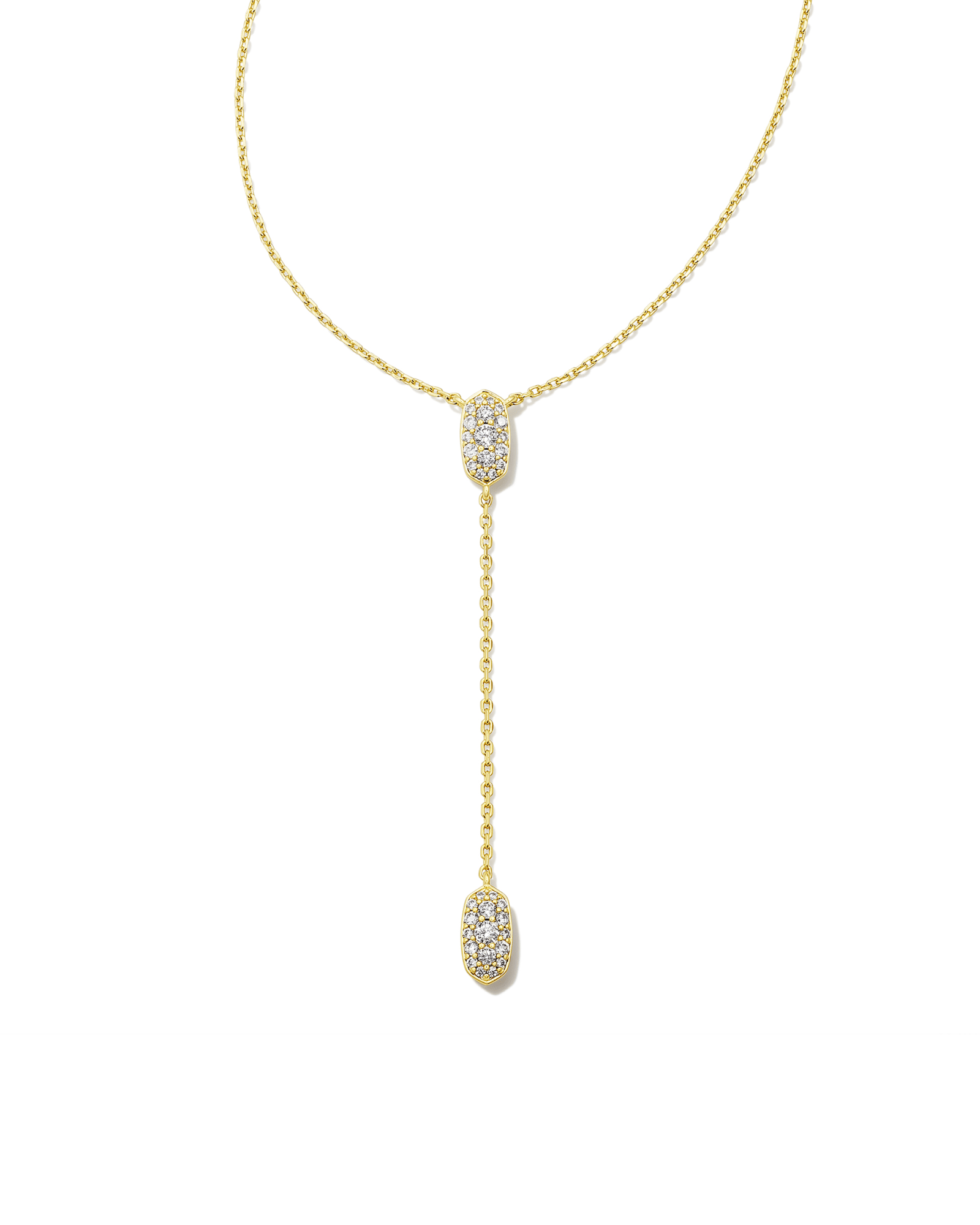 Grayson Gold Y Necklace in White Crystal