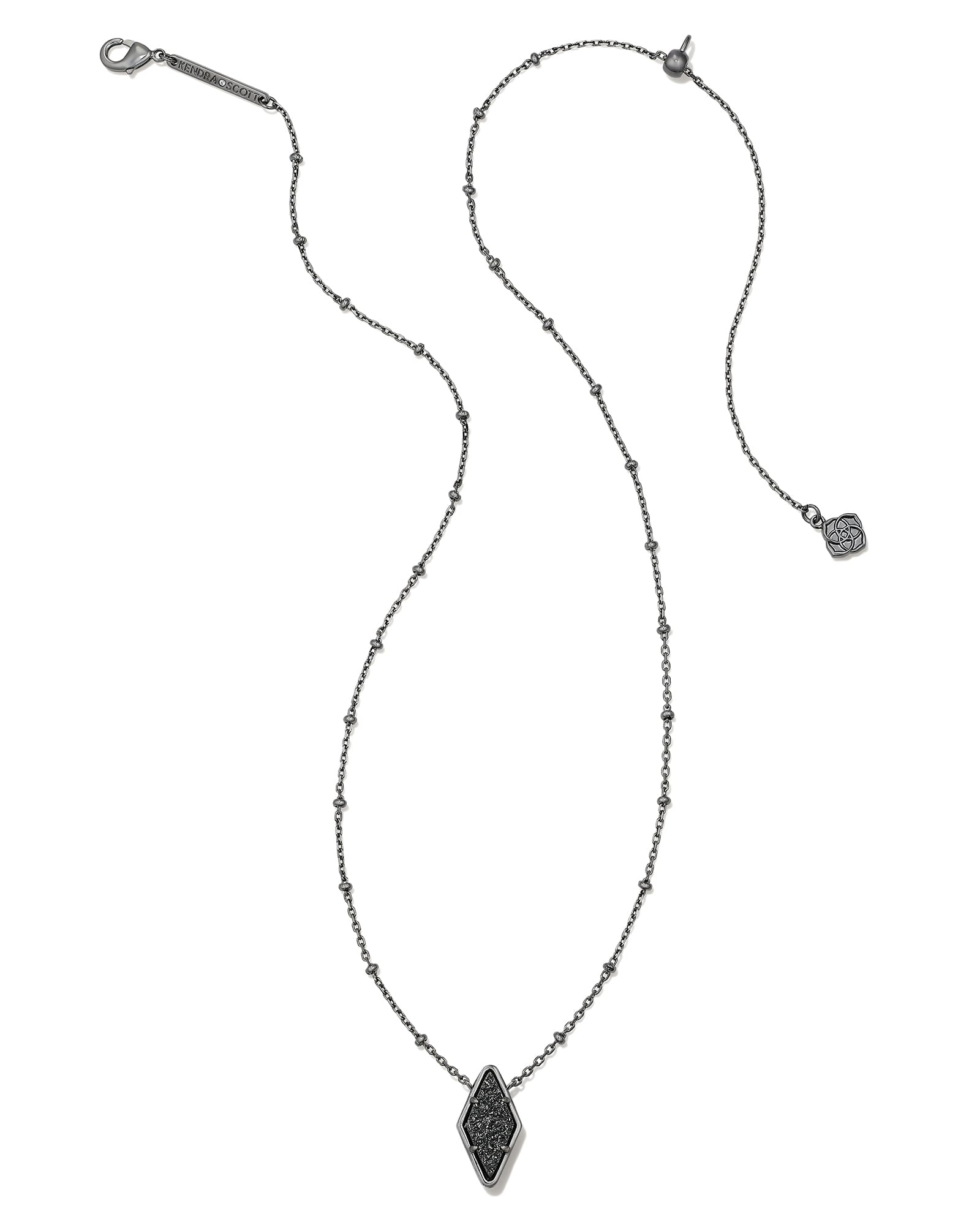 Kinsley Gunmetal Short Pendant Necklace in Black Drusy