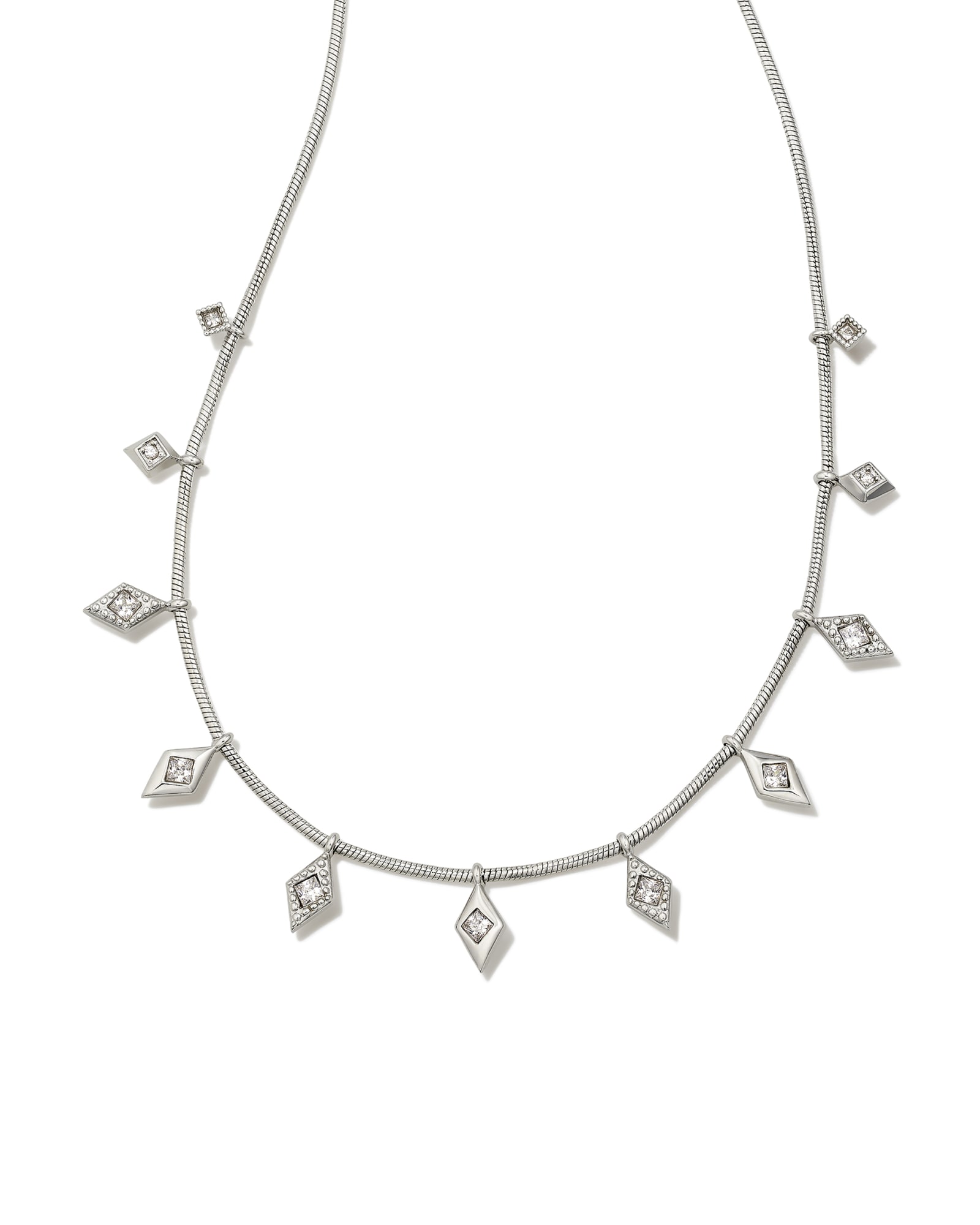 Kinsley Silver Strand Necklace in White Crystal