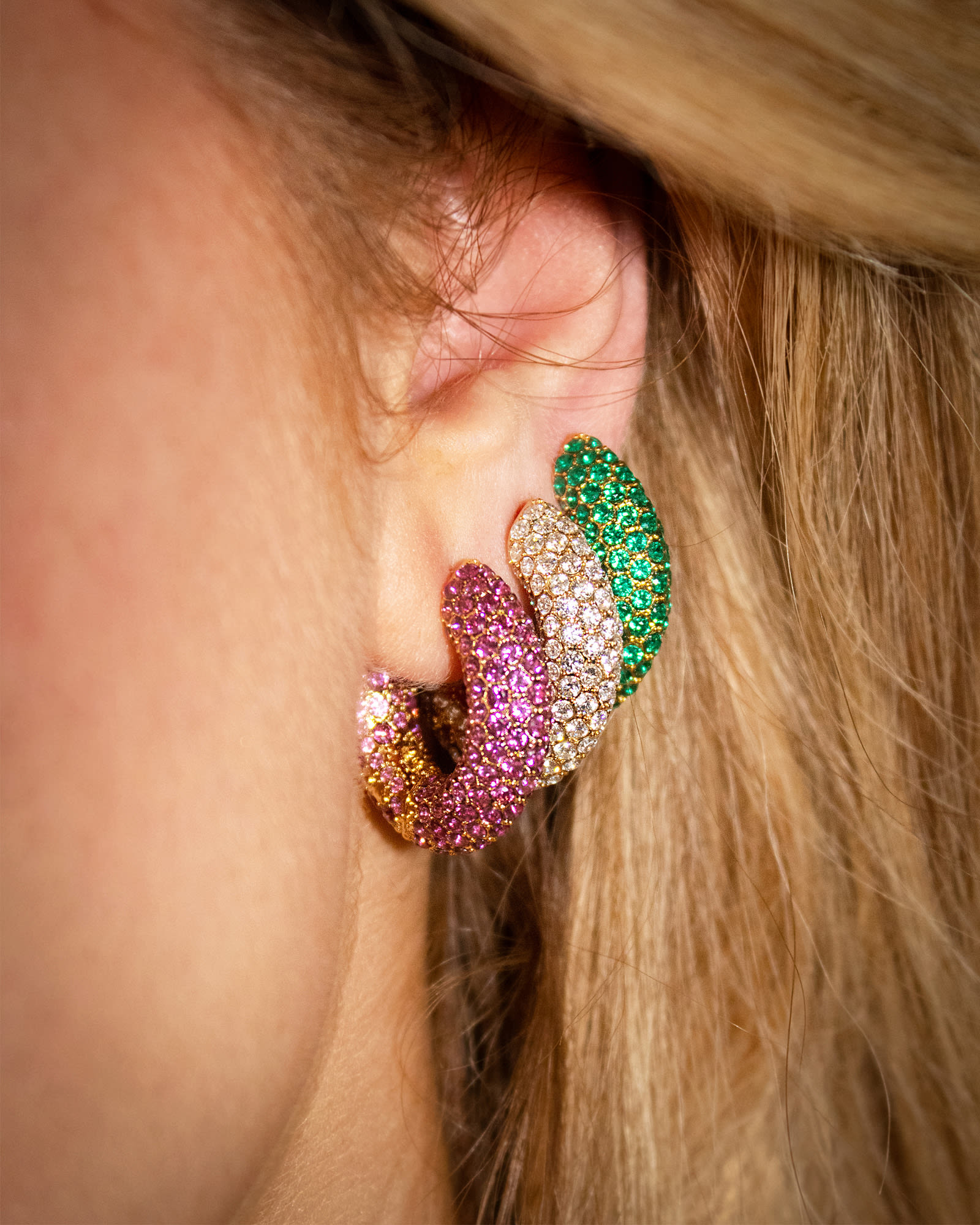 Mikki Gold Pave Hoop Earrings in Crystal