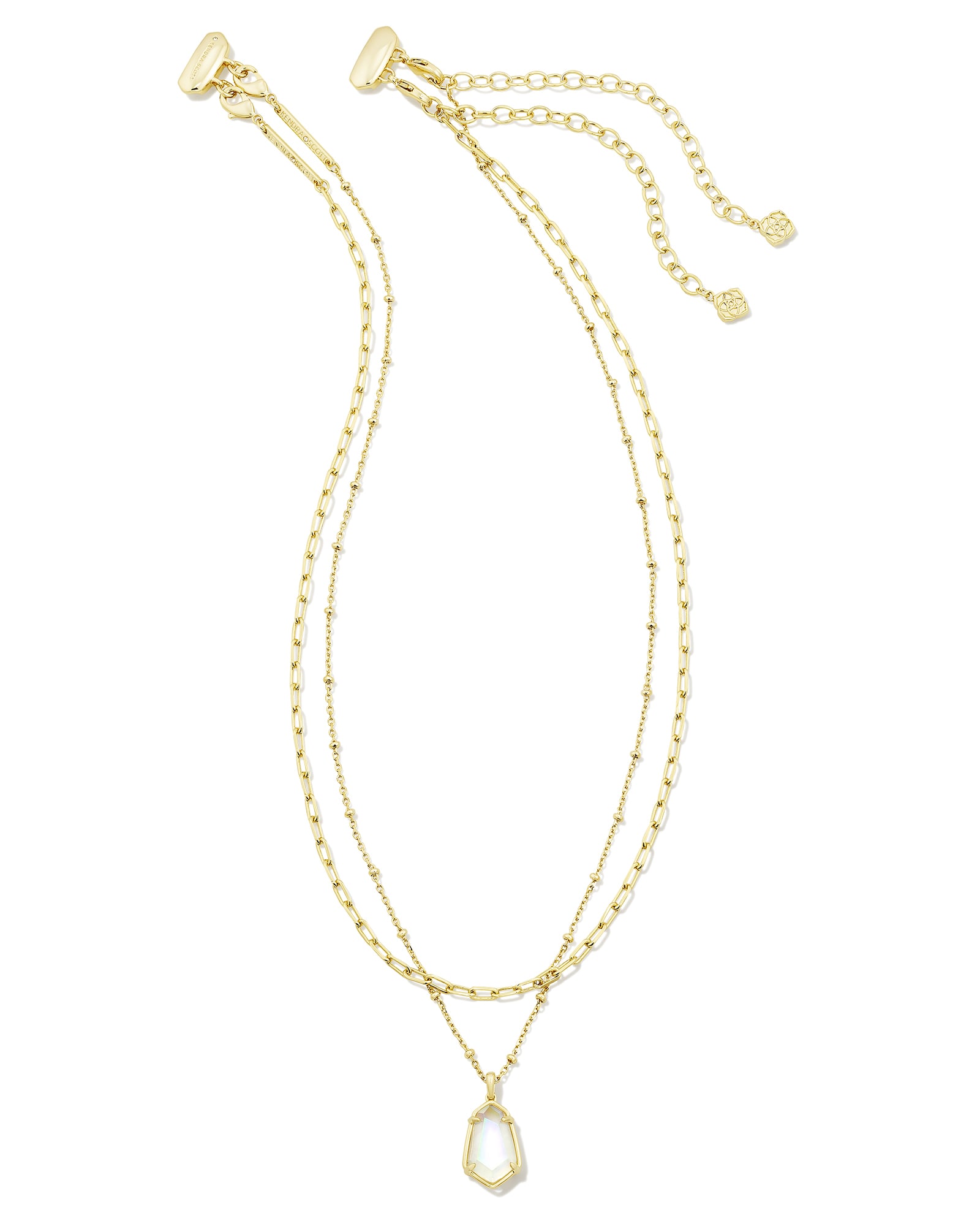 Alexandria Gold Multi Strand Necklace in Iridescent Clear Rock Crystal