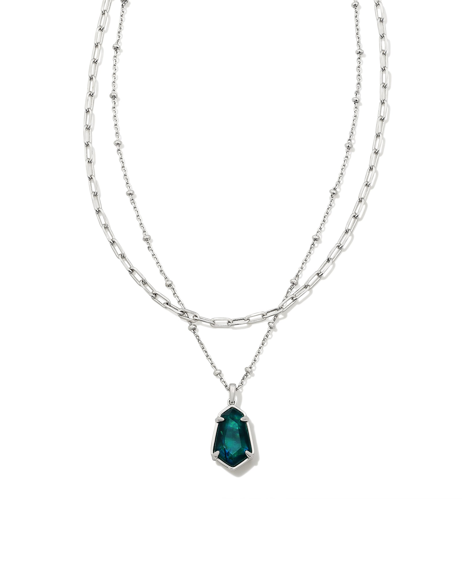 Alexandria Silver Multi Strand Necklace in Teal Green Illusion