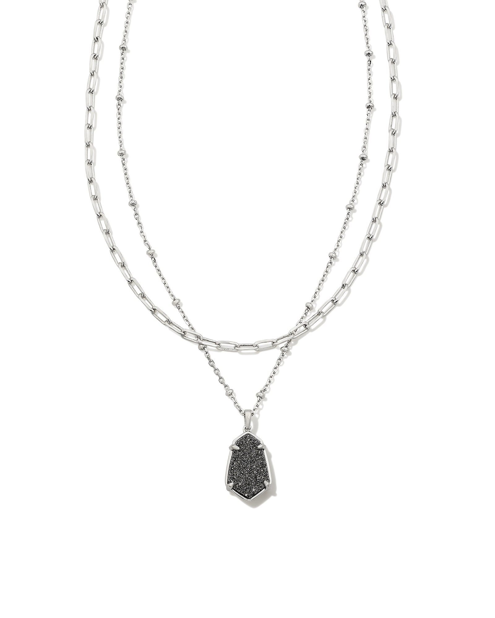 Alexandria Silver Multi Strand Necklace in Platinum Drusy | Kendra Scott