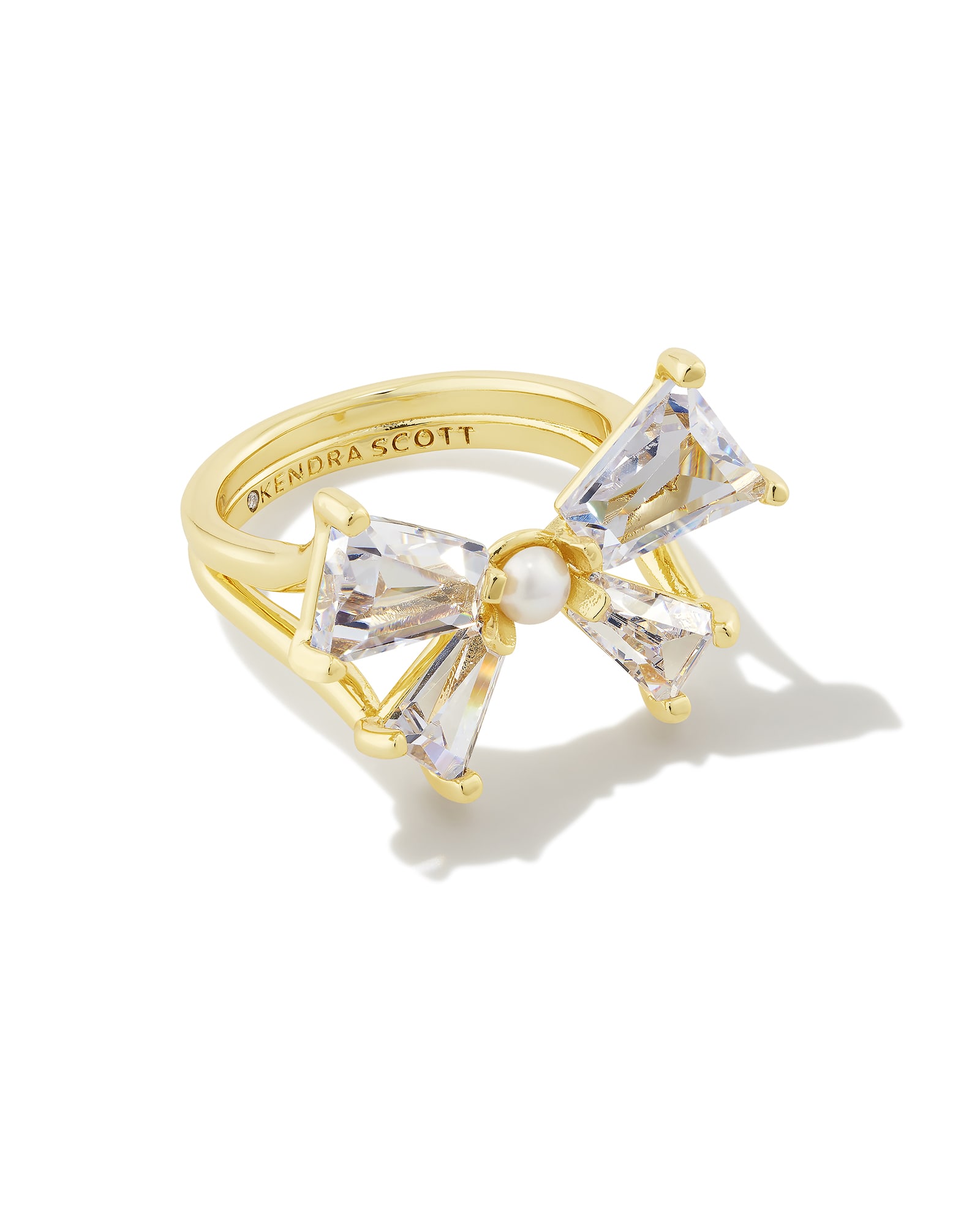 Blair Gold Bow Cocktail Ring White Crystal