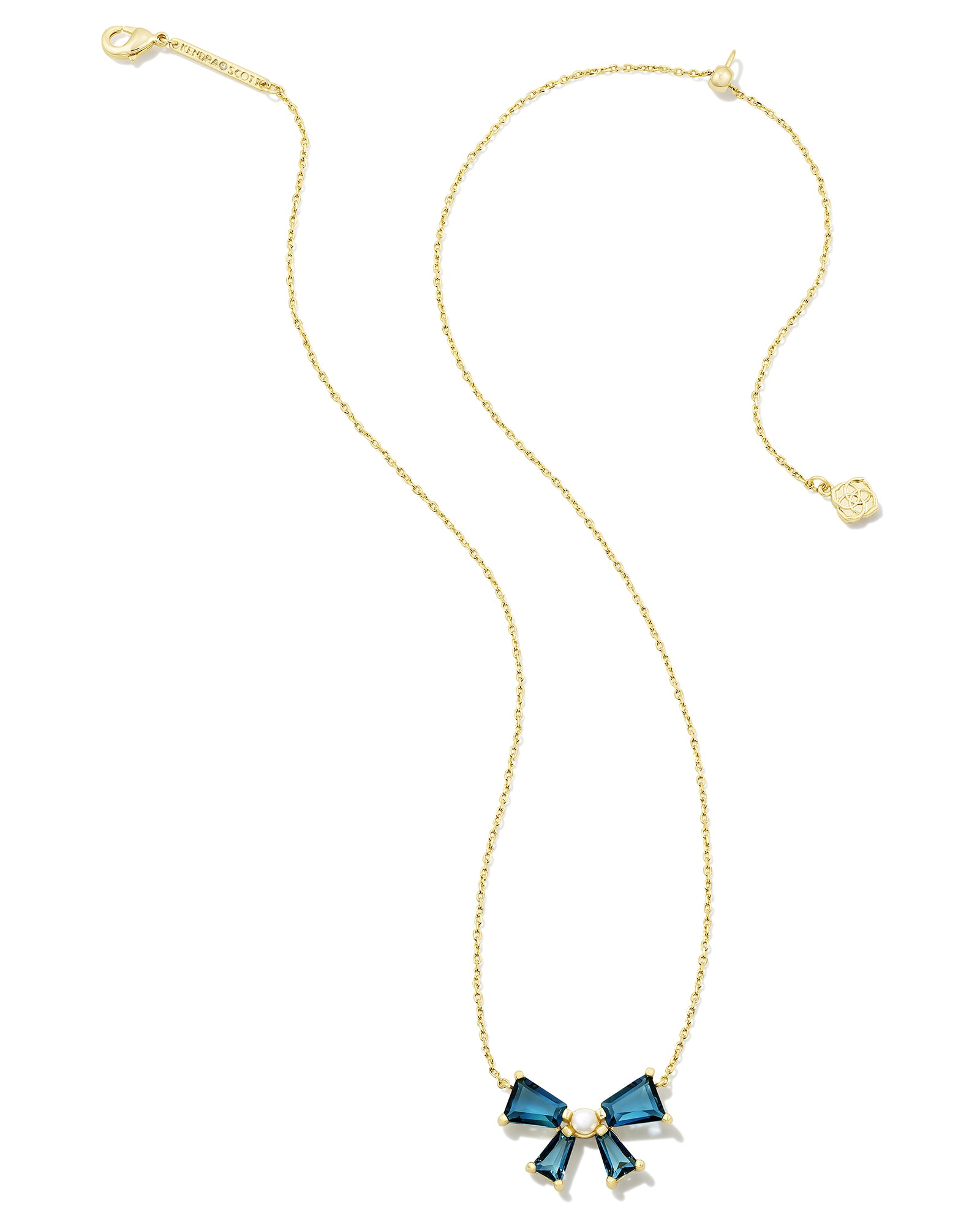 Blair Gold Bow Short Pendant Necklace in Teal Mix