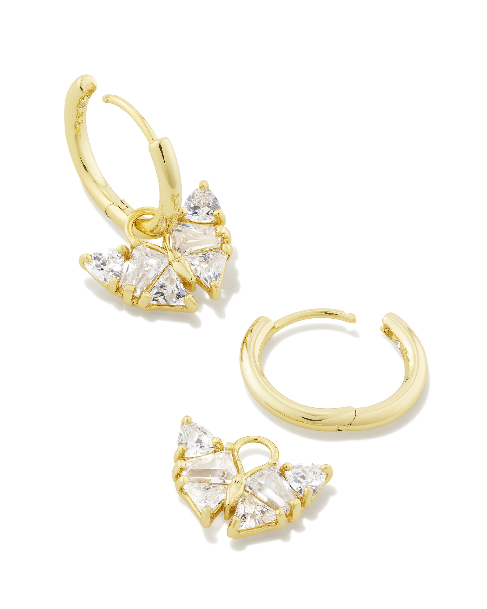 Blair Gold Butterfly Huggie Earrings in White Crystal